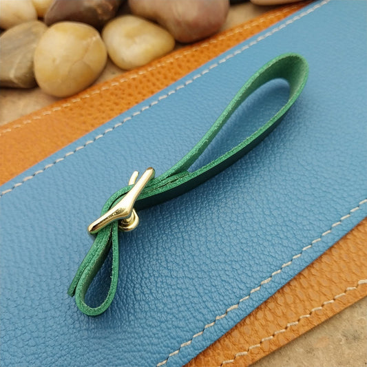 Green Italian Leather Pocket Watch Fob Strap & Polished Brass Finish Solid Buckle