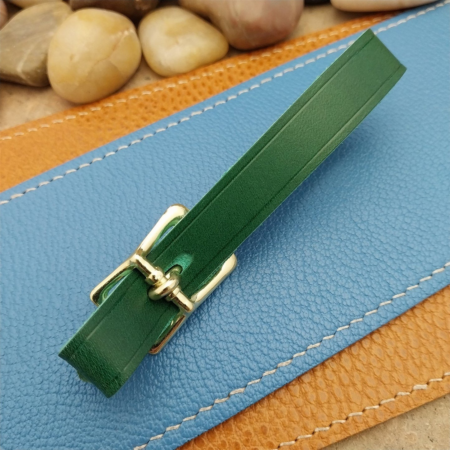 Green Italian Leather Pocket Watch Fob Strap& Polished Brass Finish Solid Buckle