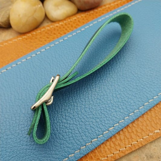 Green Italian Leather Pocket Watch Fob Strap&Polished Nickel Finish Solid Buckle