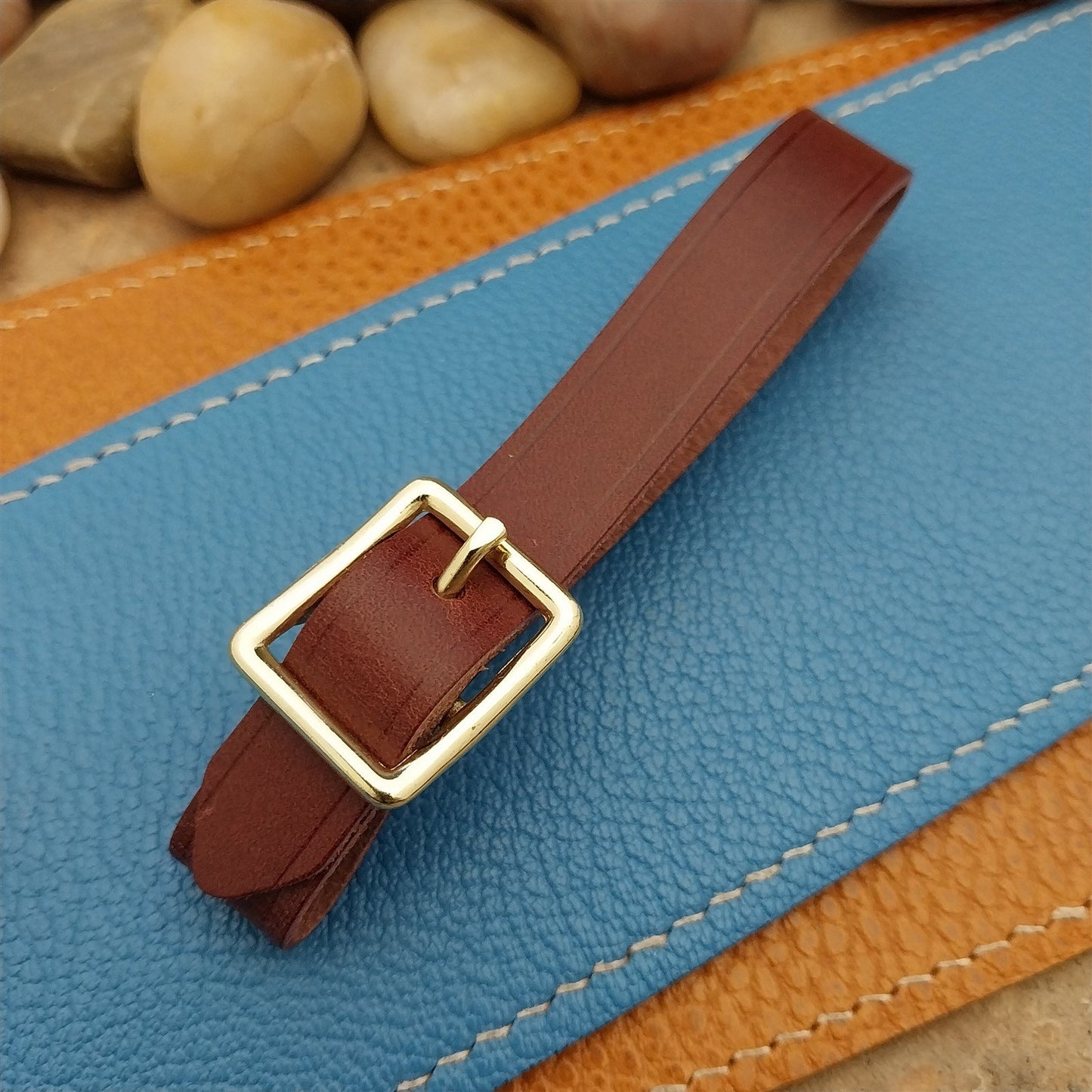 Plum Buttero Leather Vintage Pocket Watch Fob Strap & Polished Brass Finish Buckle