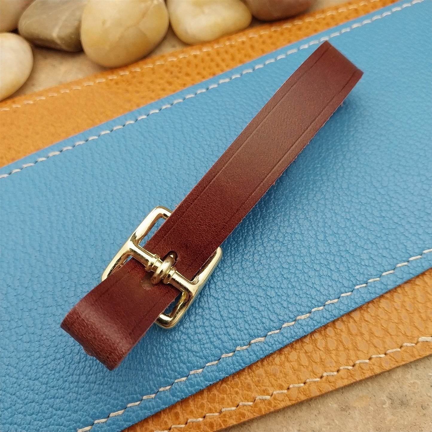 Plum Buttero Leather Vintage Pocket Watch Fob Strap & Polished Brass Finish Buckle