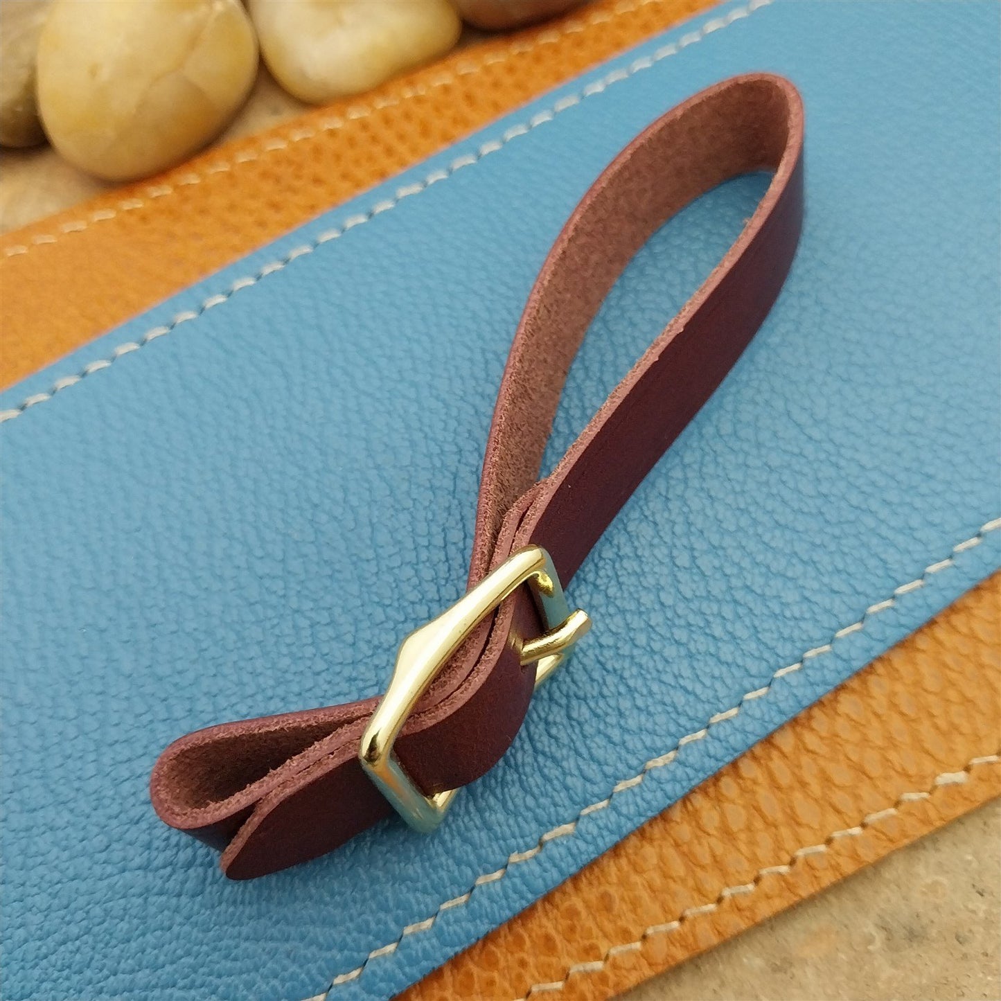 Plum Buttero Leather Vintage Pocket Watch Fob Strap & Polished Brass Finish Buckle