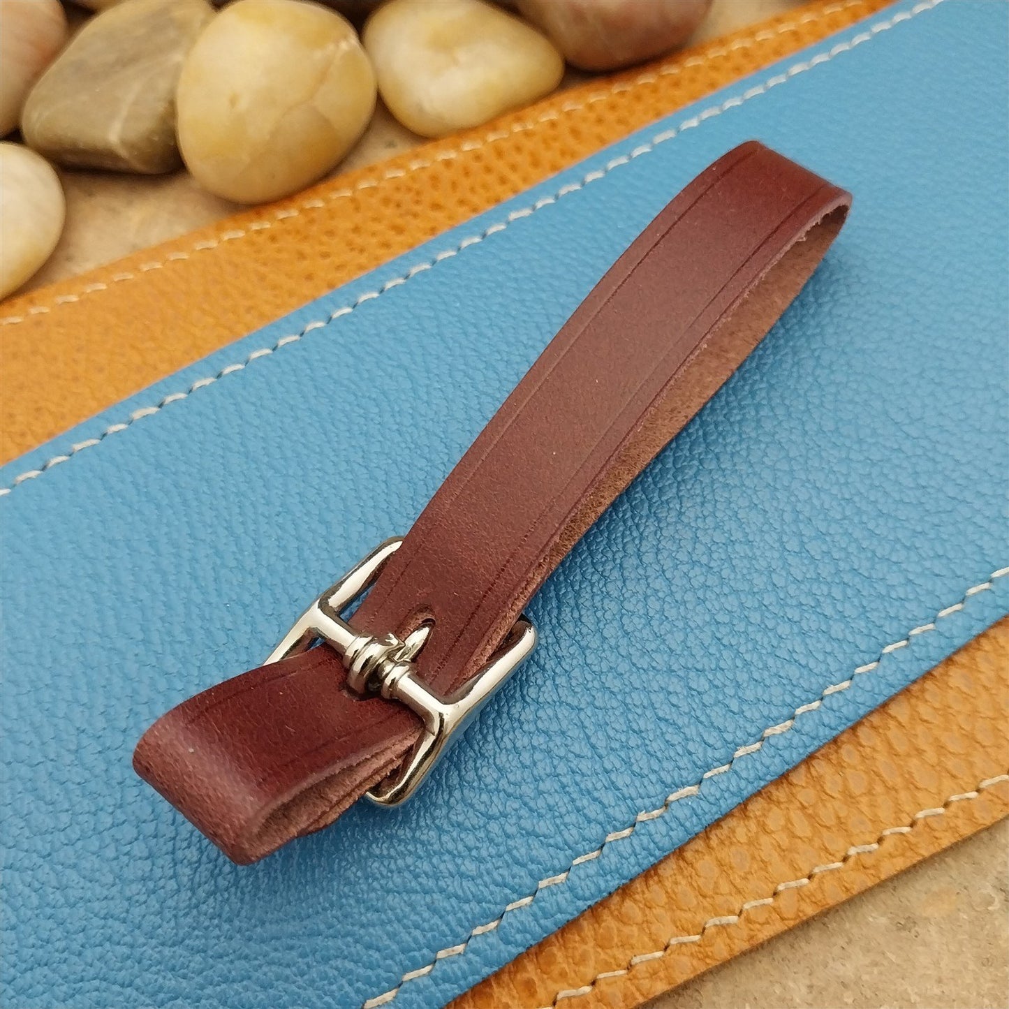 Plum Buttero Leather Vintage Pocket Watch Fob Strap & Nickel Finish Buckle