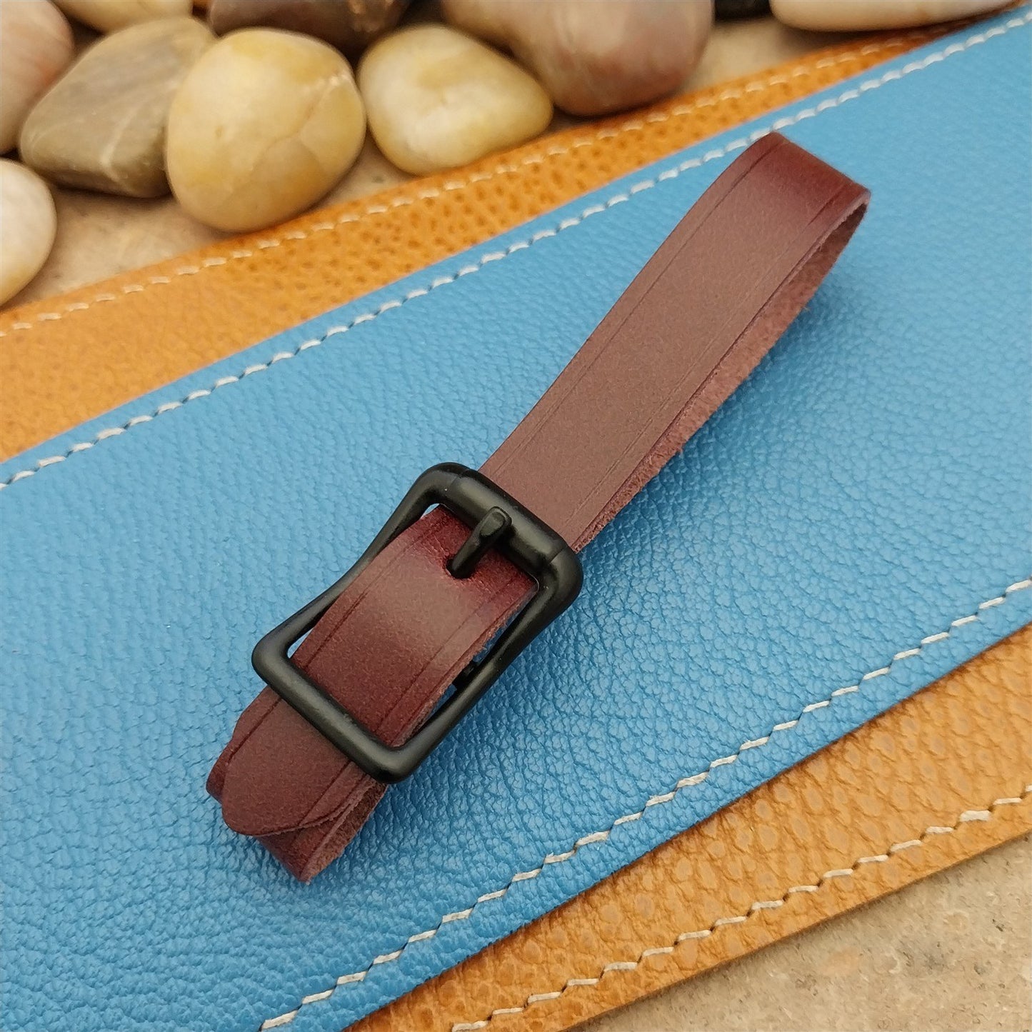 Plum Buttero Leather Vintage Pocket Watch Fob Strap & Solid Black Buckle