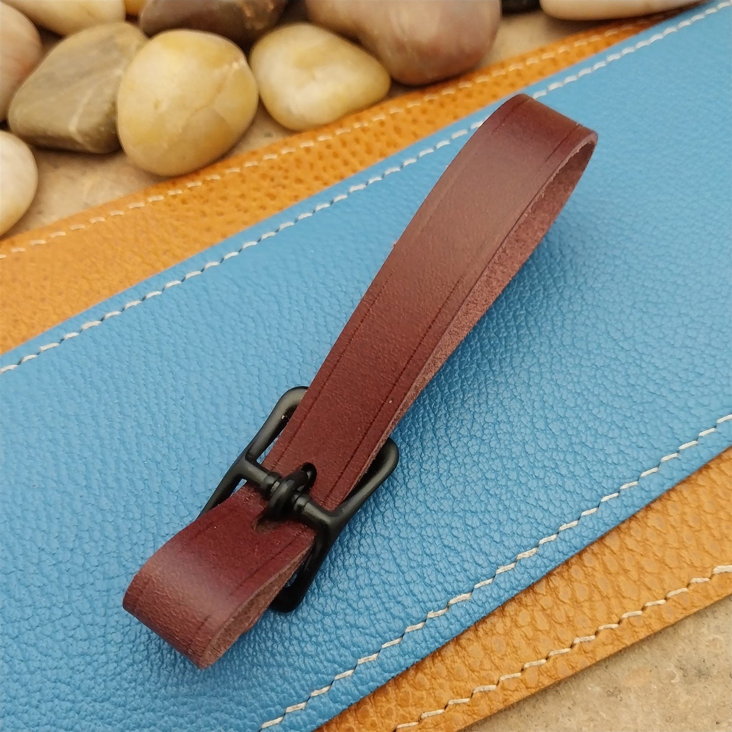 Plum Buttero Leather Vintage Pocket Watch Fob Strap & Solid Black Buckle