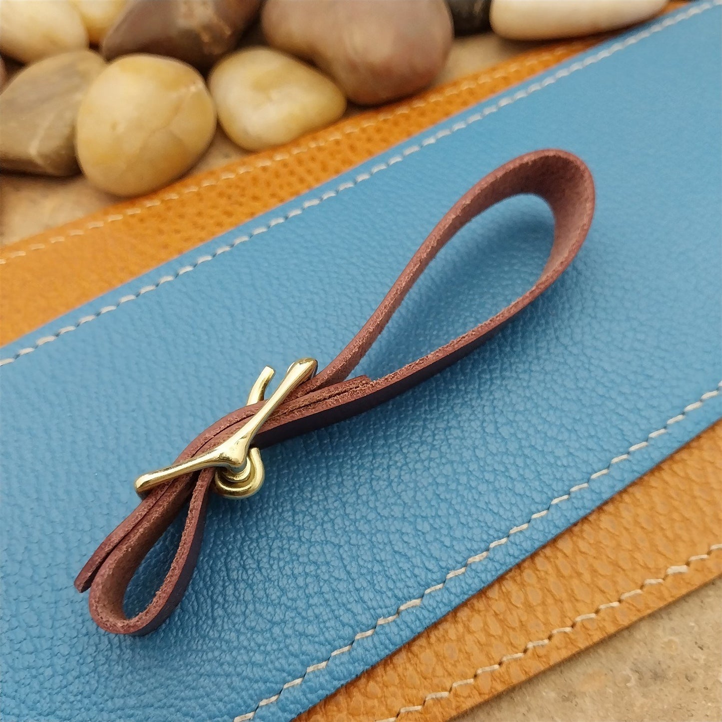 Plum Buttero Leather Vintage Pocket Watch Fob Strap&Polished Brass Finish Buckle