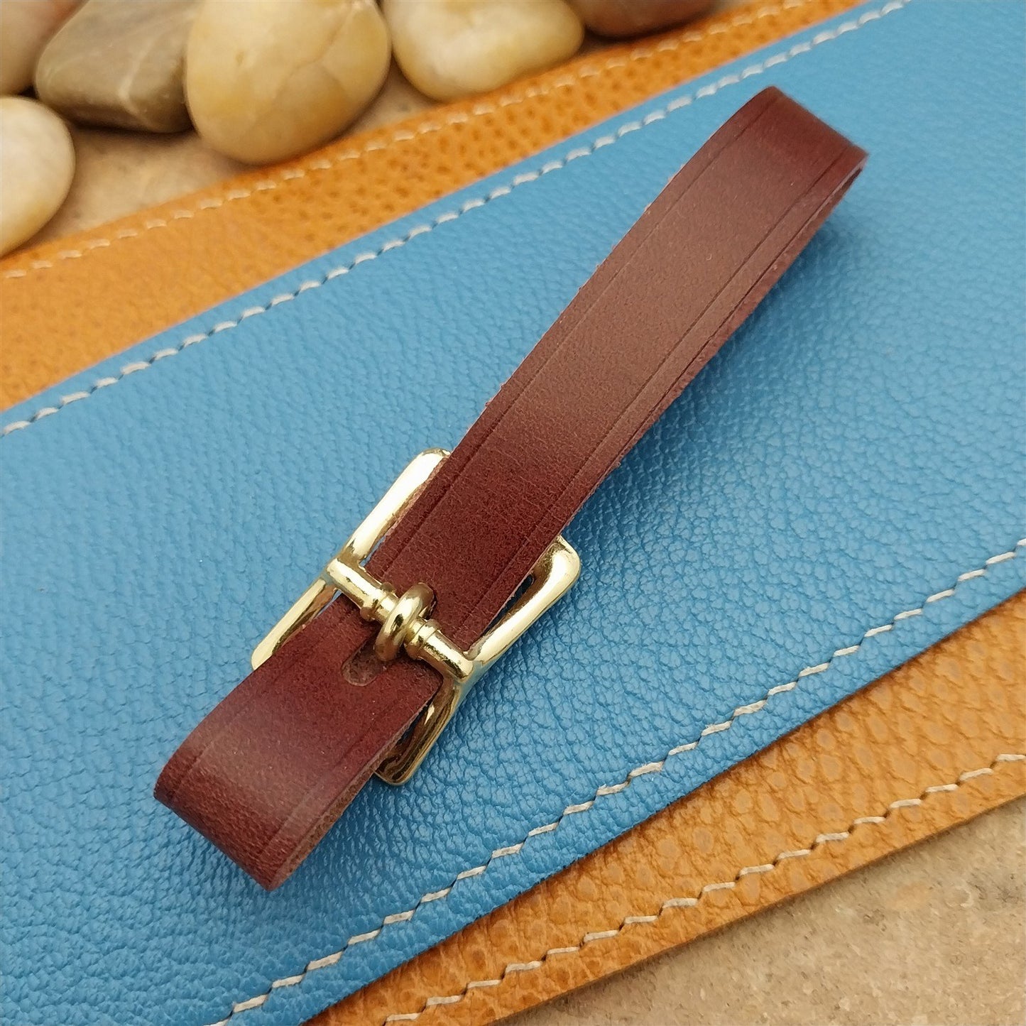 Plum Buttero Leather Vintage Pocket Watch Fob Strap&Polished Brass Finish Buckle