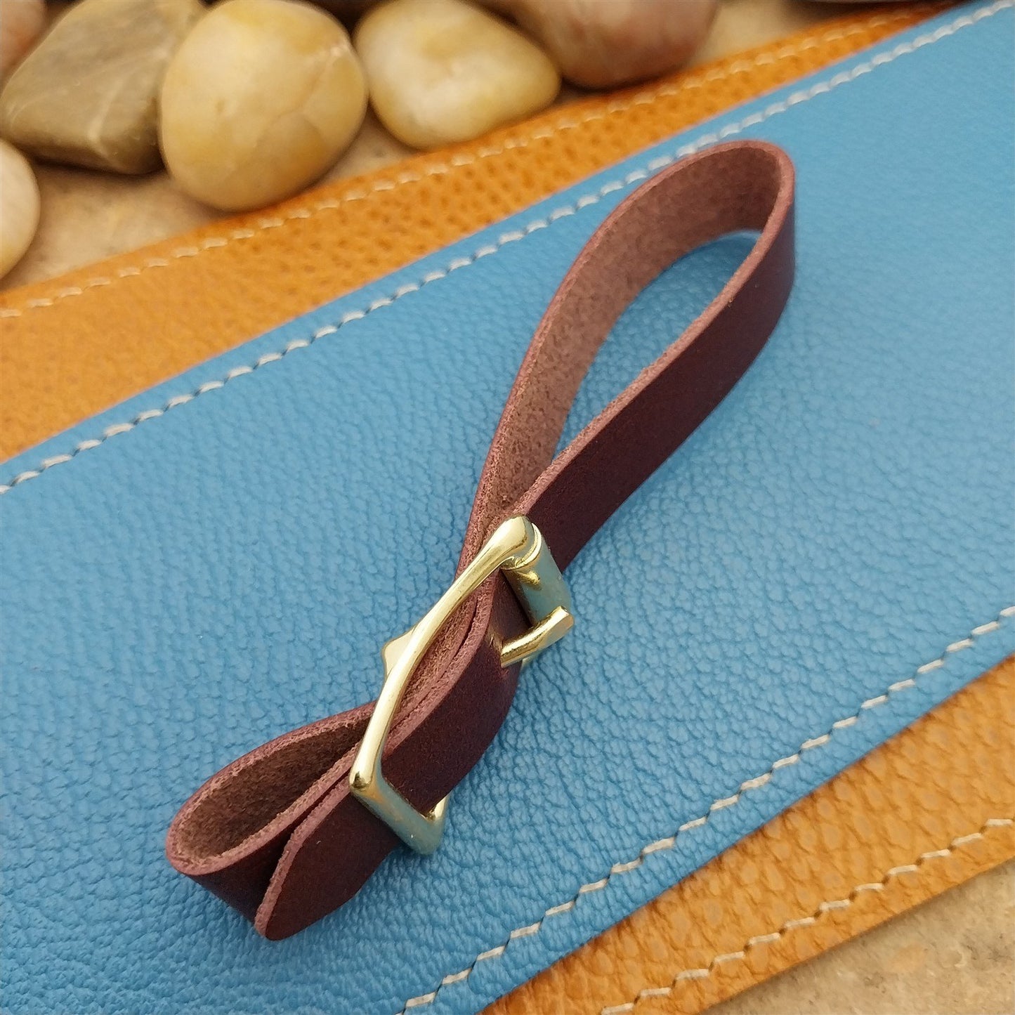 Plum Buttero Leather Vintage Pocket Watch Fob Strap&Polished Brass Finish Buckle