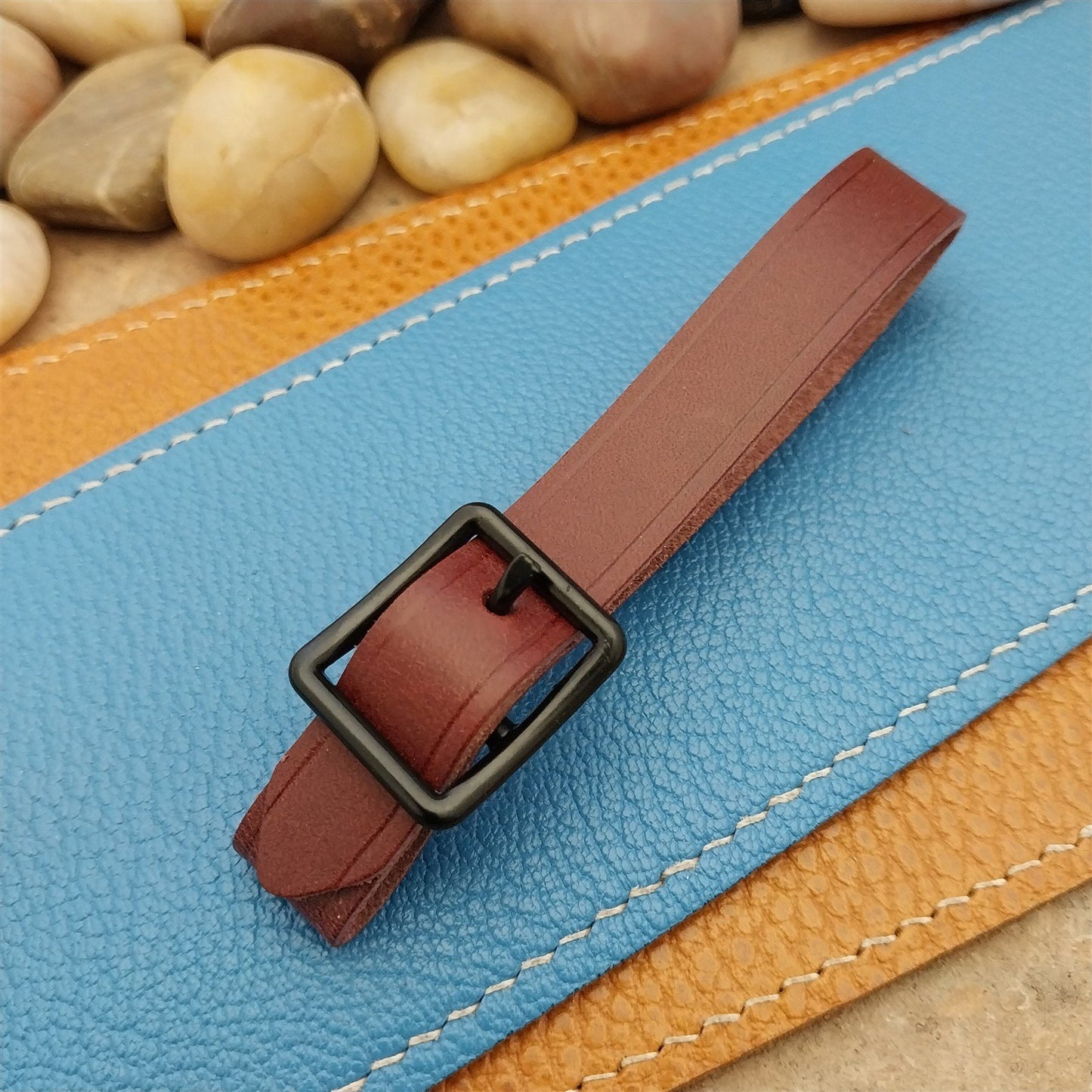 Plum Buttero Leather Vintage Pocket Watch Fob Strap & Solid Black Buckle