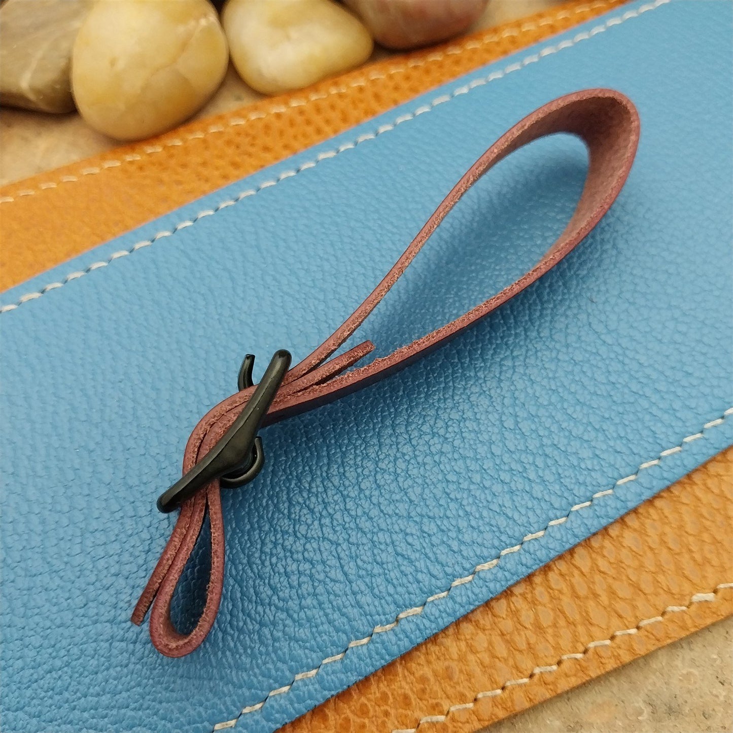 Plum Buttero Leather Vintage Pocket Watch Fob Strap & Solid Black Buckle