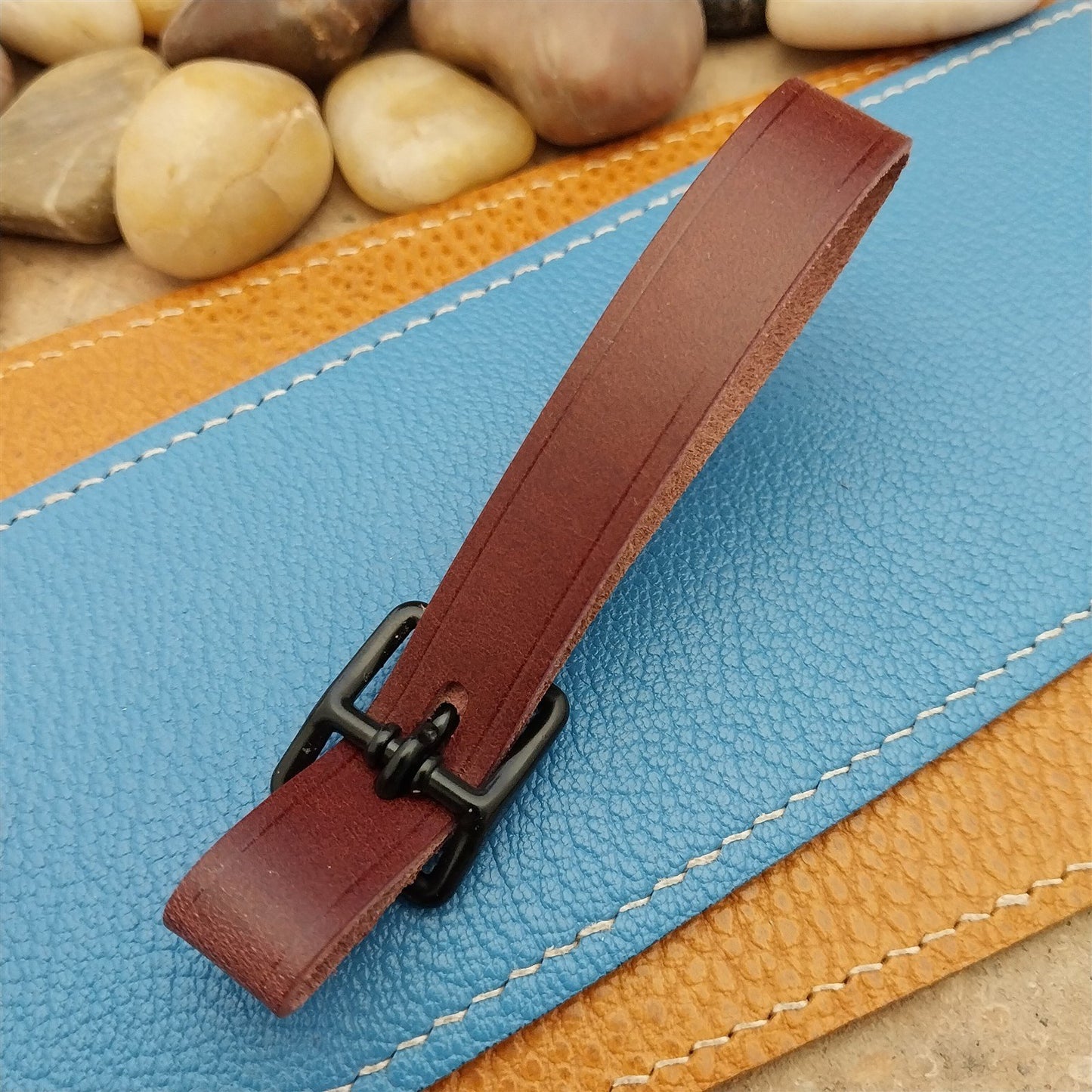 Plum Buttero Leather Vintage Pocket Watch Fob Strap & Solid Black Buckle