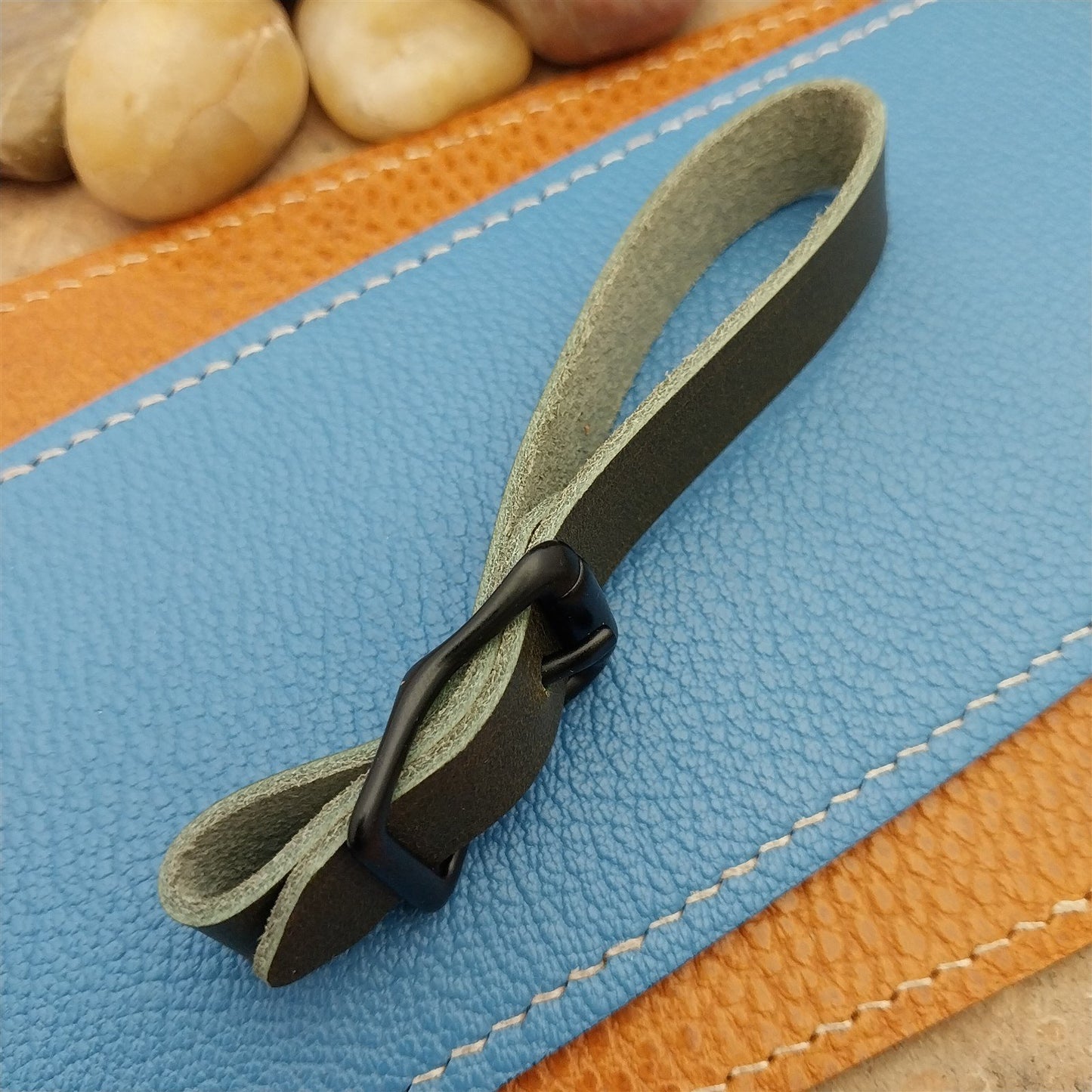 Olive Green Italian Leather Pocket Watch Fob Strap & Black Solid Buckle