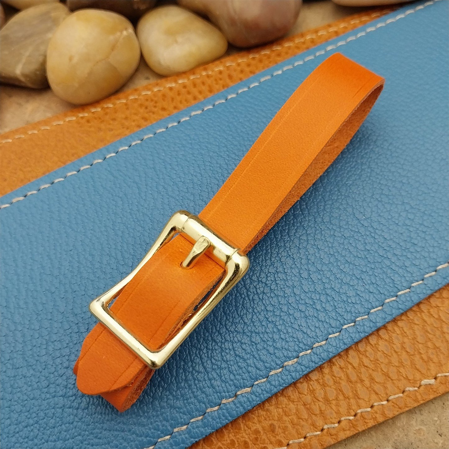 Orange Italian Leather Pocket Watch Fob Strap&Polished Brass Finish Solid Buckle