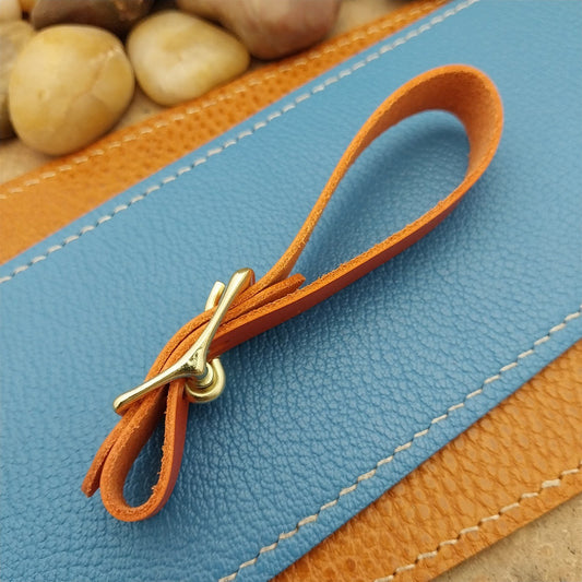 Orange Italian Leather Pocket Watch Fob Strap&Polished Brass Finish Solid Buckle