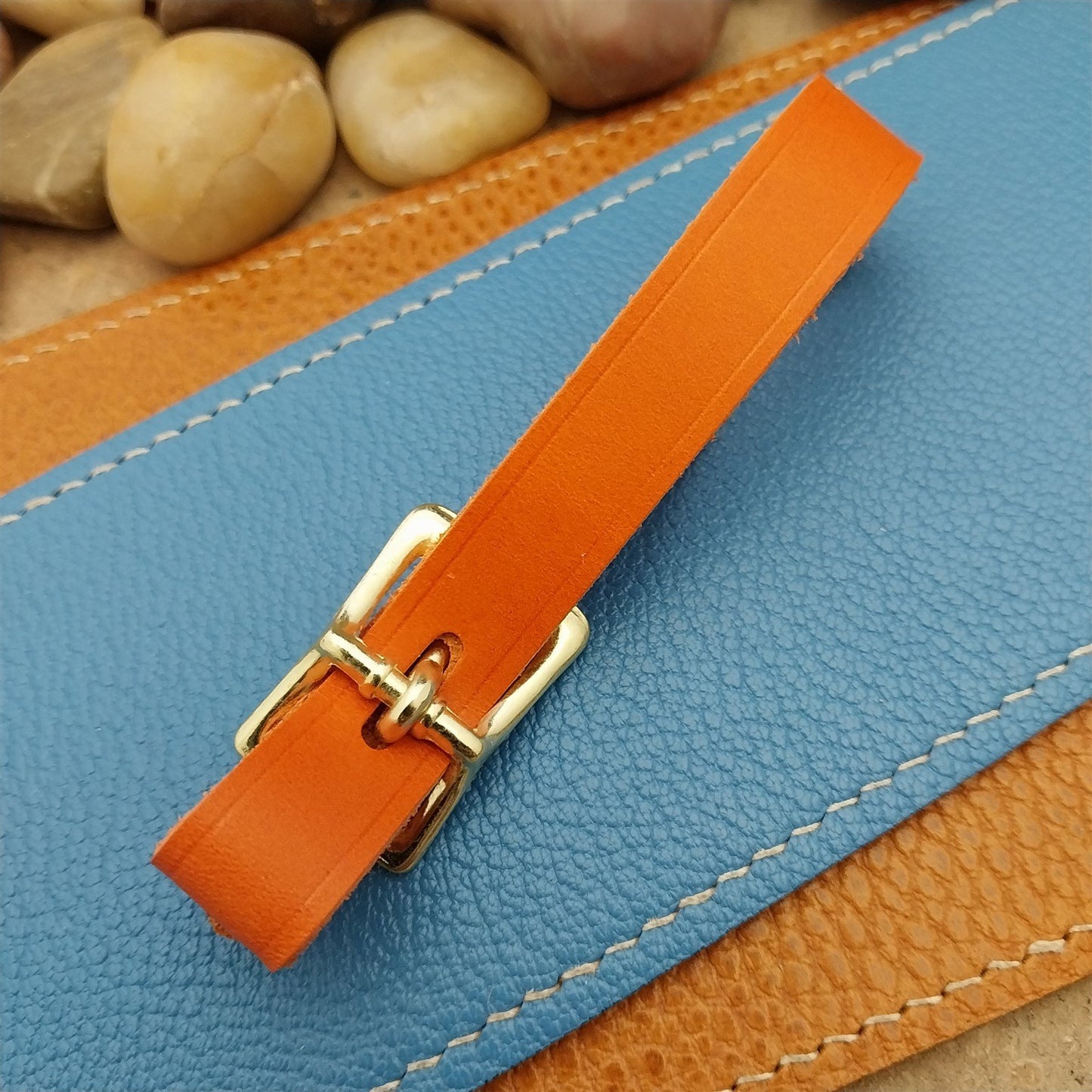Orange Italian Leather Pocket Watch Fob Strap&Polished Brass Finish Solid Buckle
