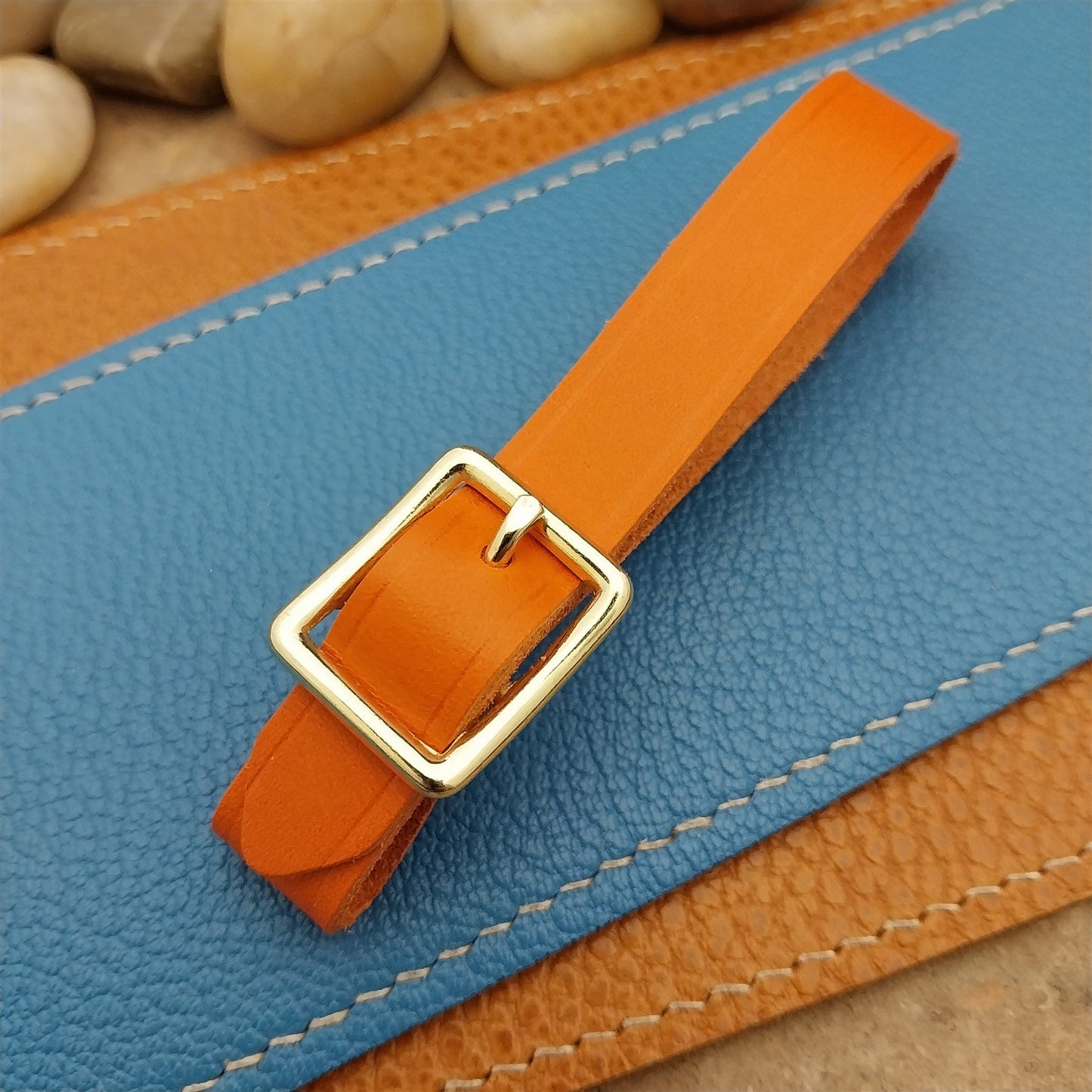 Orange Italian Leather Pocket Watch Fob Strap&Polished Brass Finish Solid Buckle