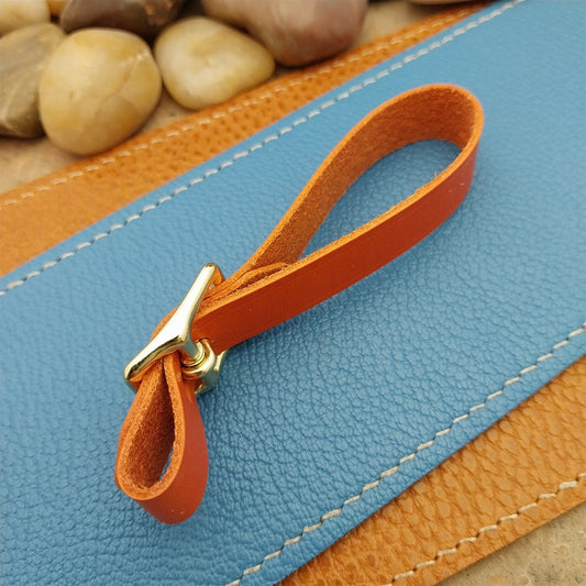 Orange Italian Leather Pocket Watch Fob Strap&Polished Brass Finish Solid Buckle