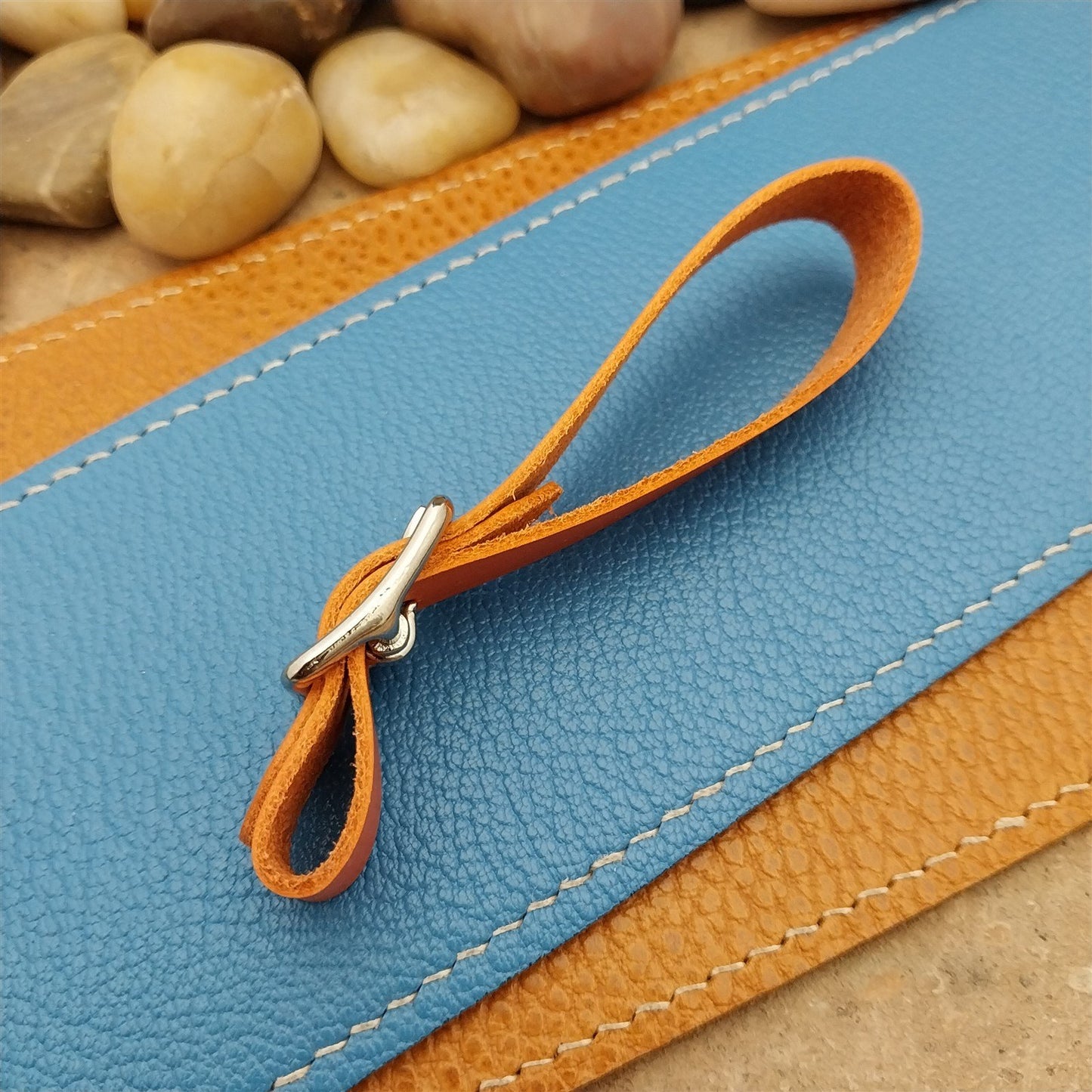 Orange Italian Leather Pocket Watch Fob Strap & Nickel Finish Solid Buckle