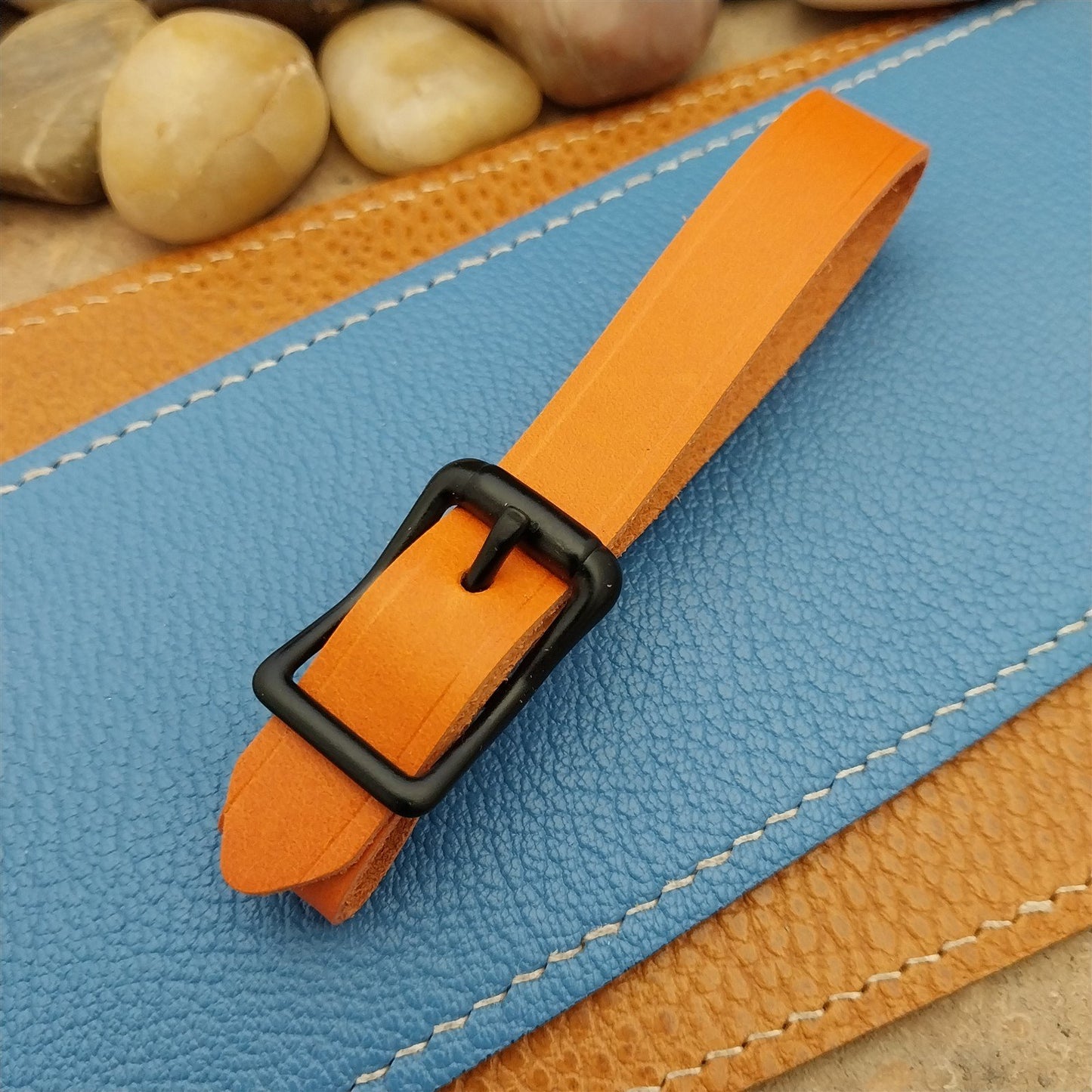 Orange Italian Leather Pocket Watch Fob Strap & Black Solid Buckle