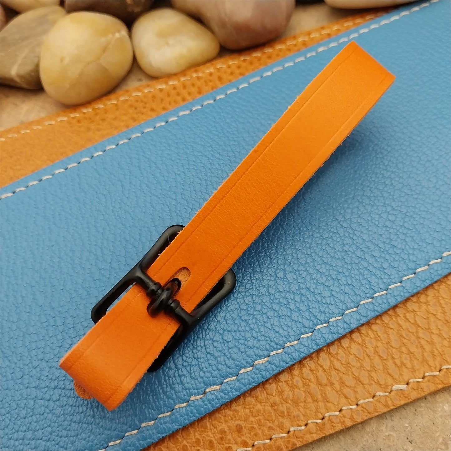 Orange Italian Leather Pocket Watch Fob Strap & Black Solid Buckle