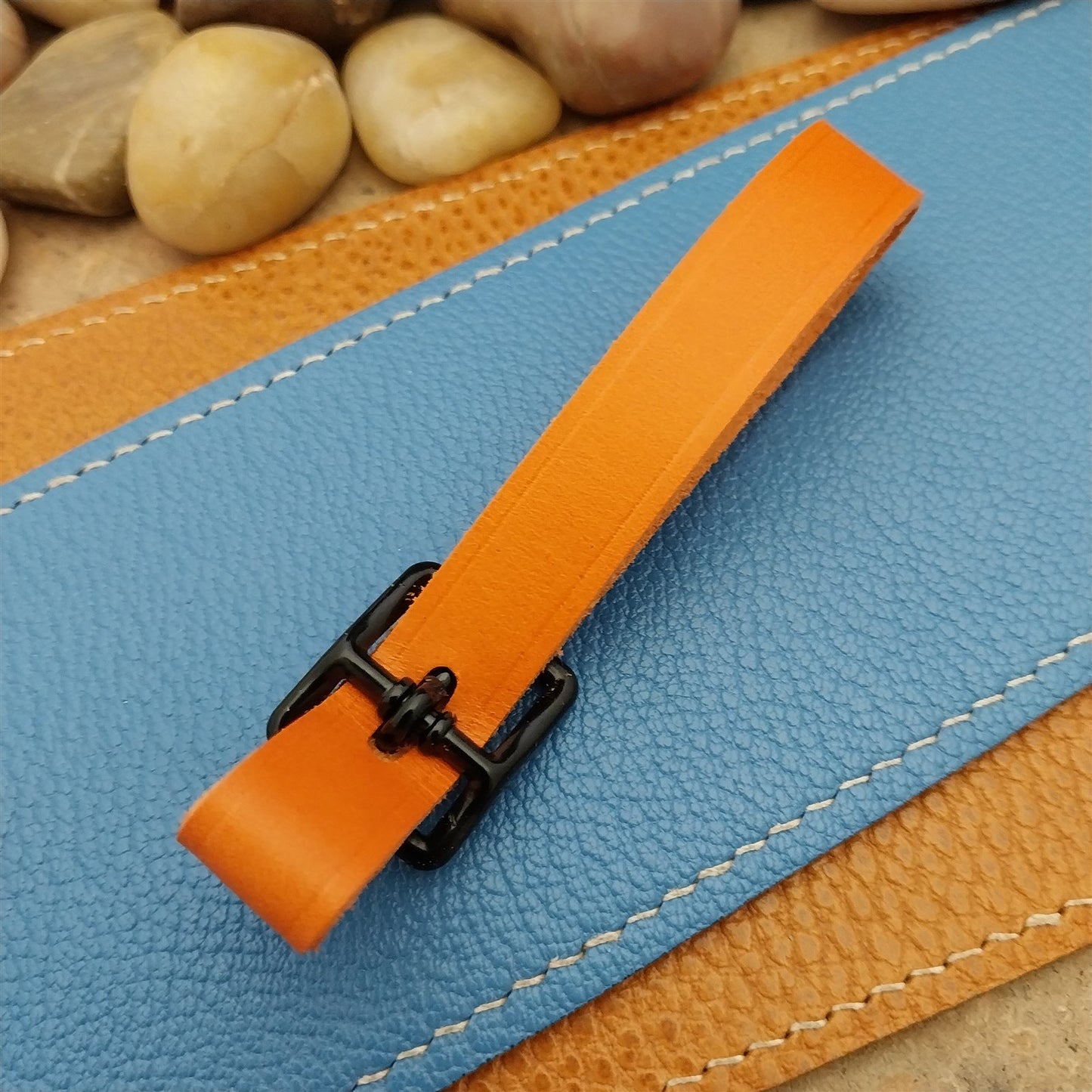 Orange Italian Leather Pocket Watch Fob Strap & Black Solid Buckle