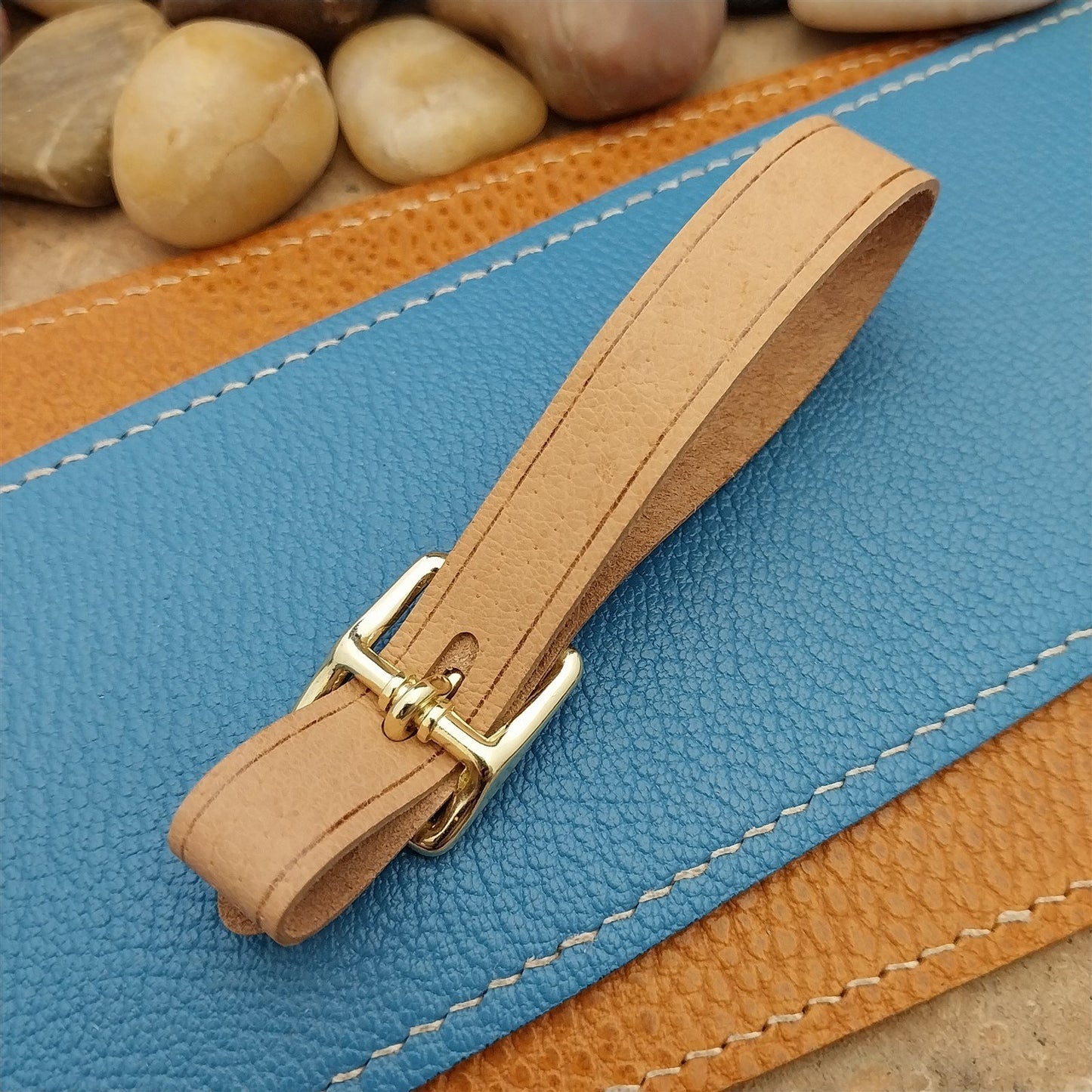 Veg Tanned Pigskin Vintage Pocket Watch Fob Strap & Polished Brass Finish Buckle