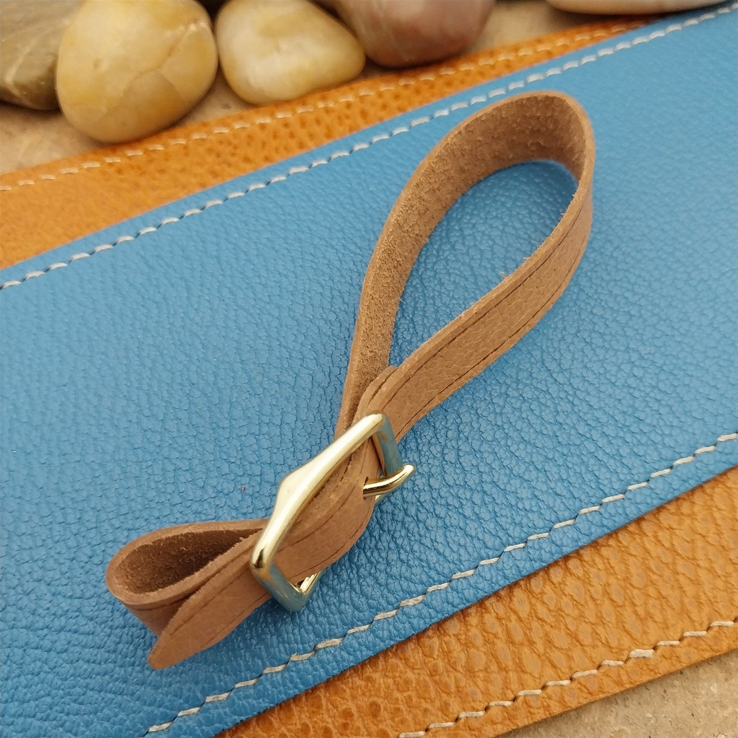 Veg Tanned Pigskin Vintage Pocket Watch Fob Strap & Polished Brass Finish Buckle