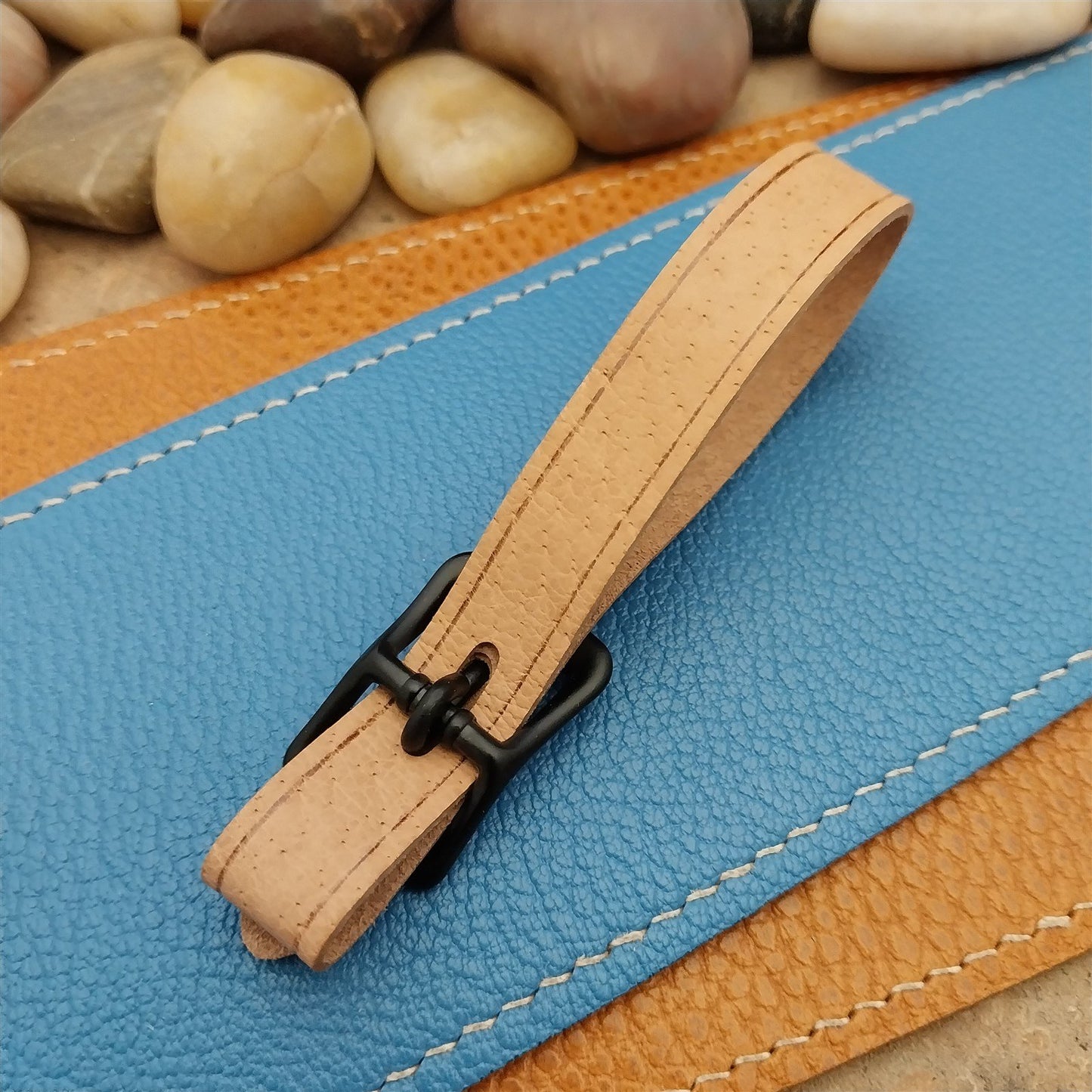 Veg Tanned Pigskin Vintage Pocket Watch Fob Strap & Solid Black Buckle