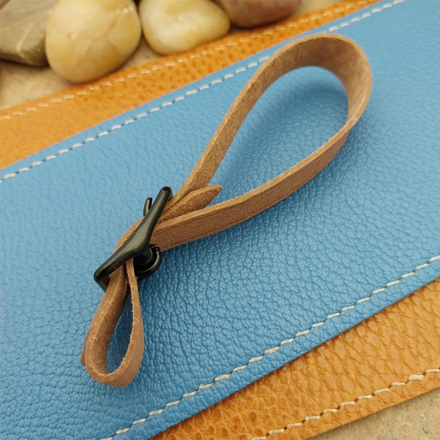 Veg Tanned Pigskin Vintage Pocket Watch Fob Strap & Solid Black Buckle