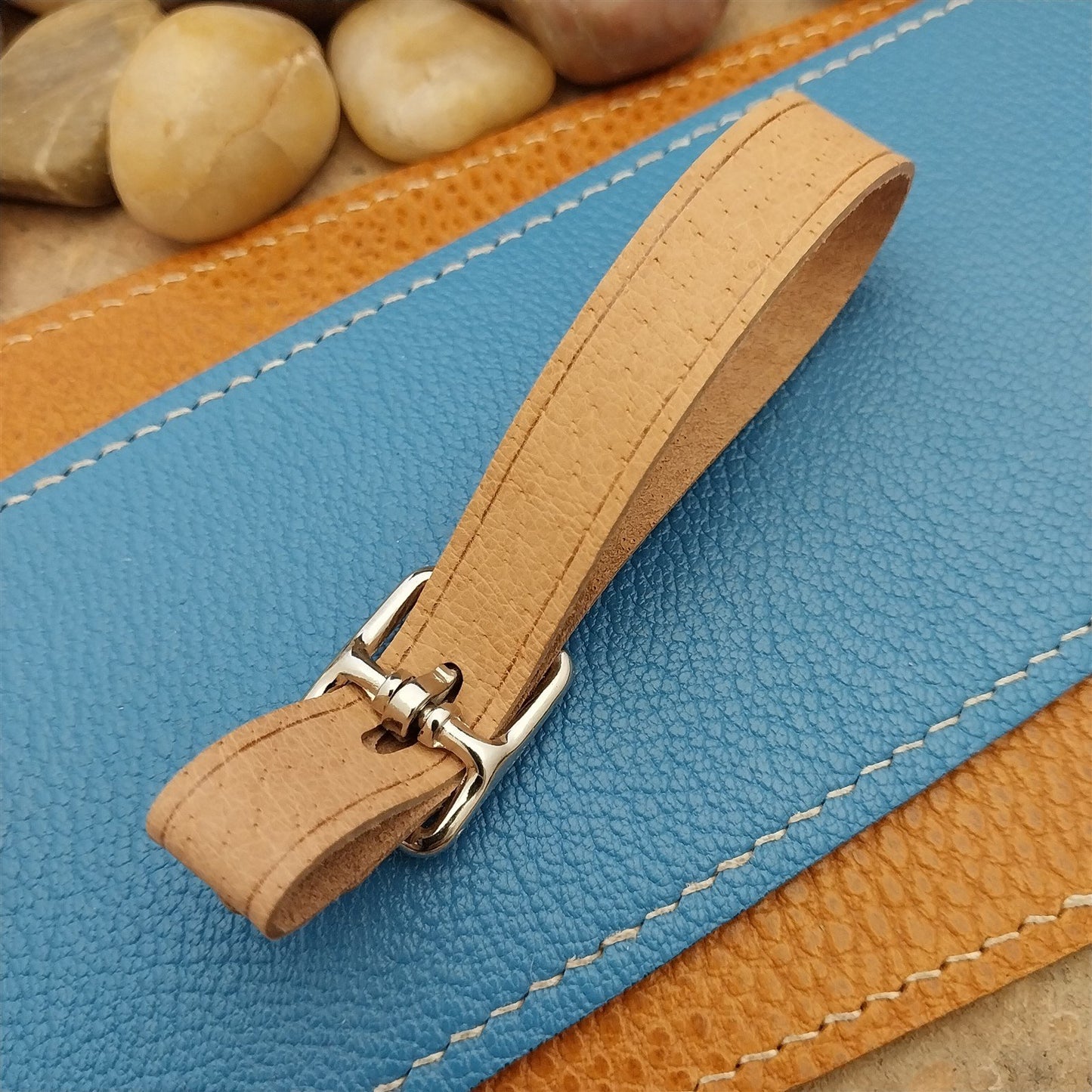 Veg Tanned Pigskin Vintage Pocket Watch Fob Strap & Nickel Finish Buckle