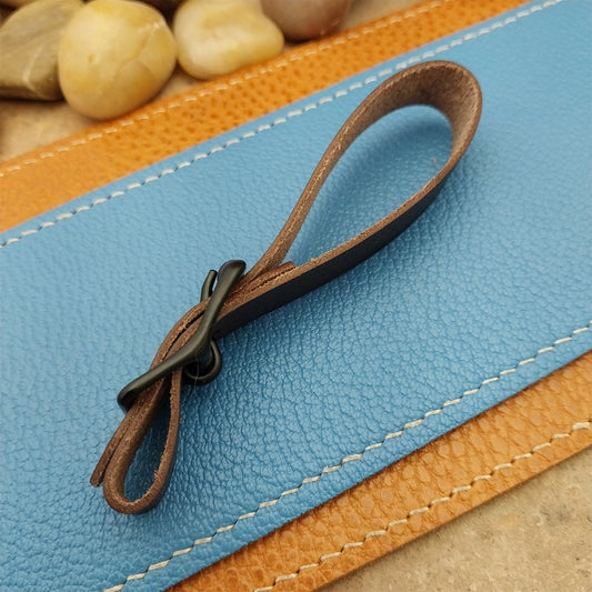 English Bridle Leather Vintage Pocket Watch Fob Strap & Cast Black Buckle