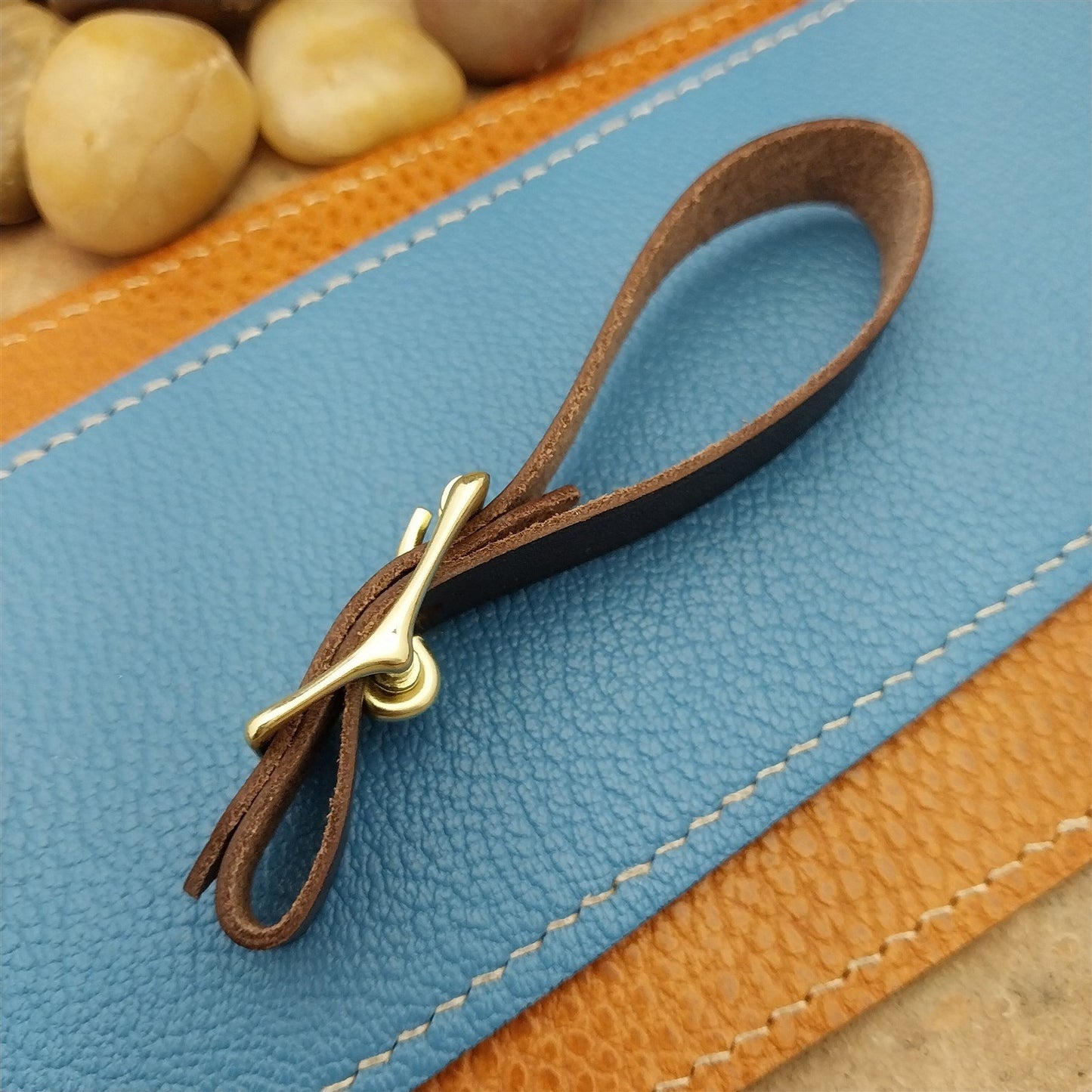 English Bridle Leather Vintage Pocket Watch Fob Strap & Brass Finish Cast Buckle
