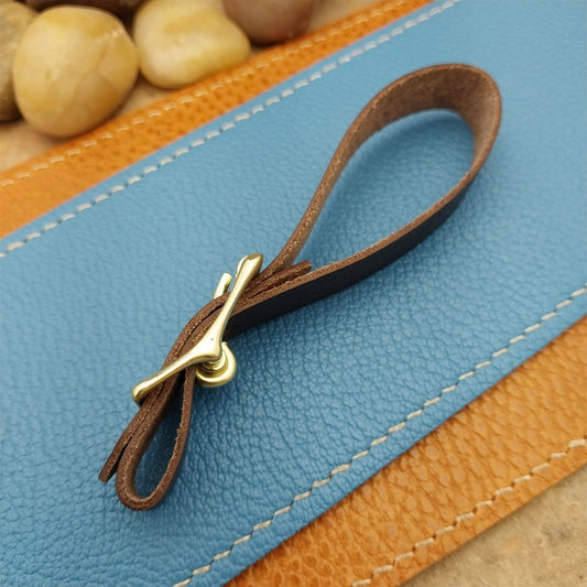 English Bridle Leather Vintage Pocket Watch Fob Strap & Brass Finish Cast Buckle