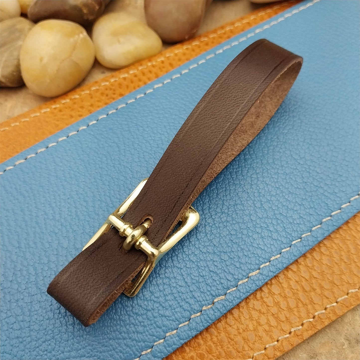 English Bridle Leather Vintage Pocket Watch Fob Strap & Brass Finish Cast Buckle