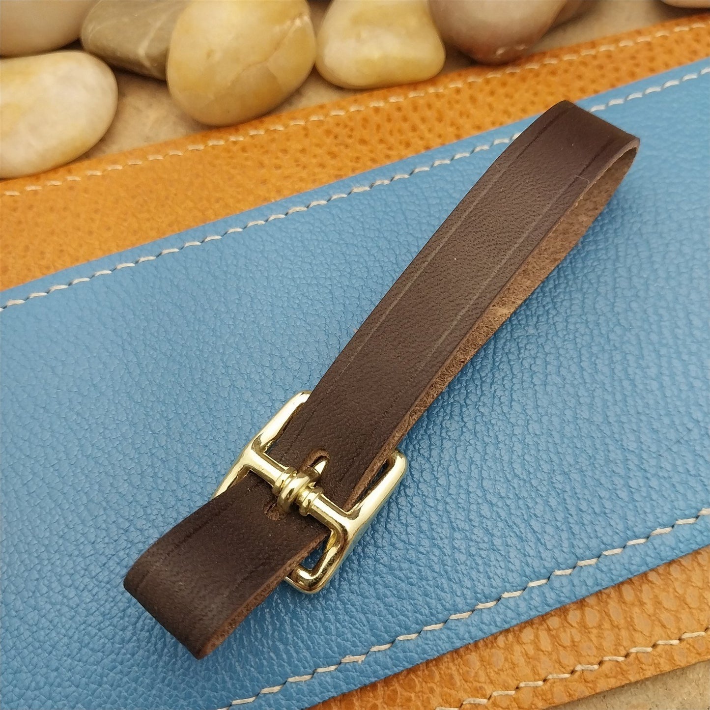 English Bridle Leather Vintage Pocket Watch Fob Strap & Brass Finish Cast Buckle