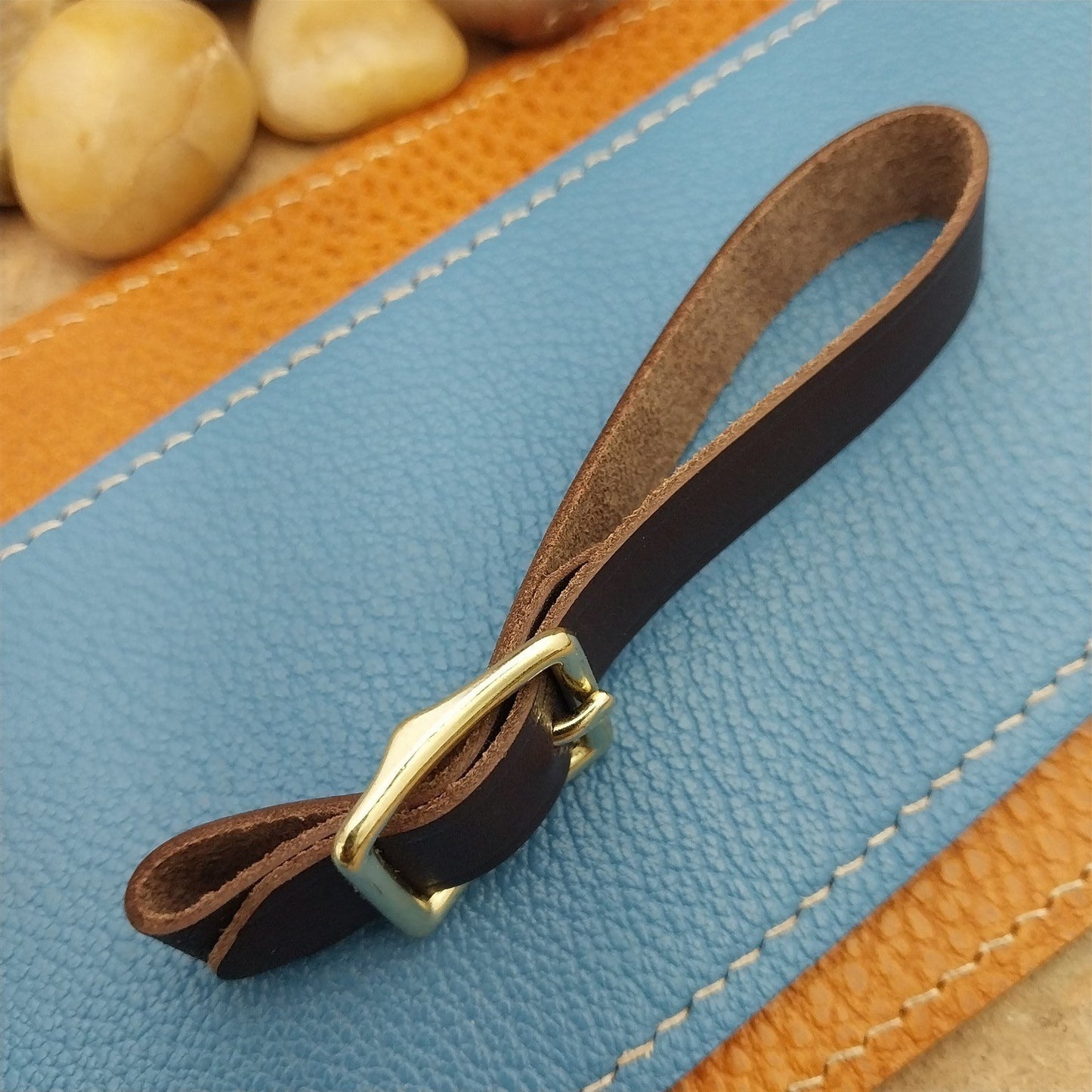 English Bridle Leather Vintage Pocket Watch Fob Strap & Brass Finish Cast Buckle