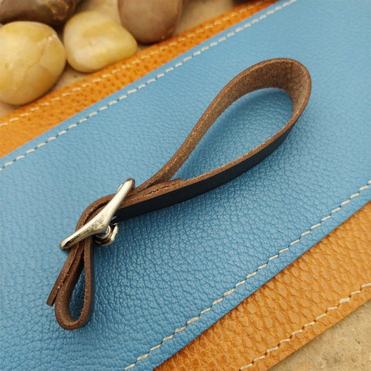 English Bridle Leather Vintage Pocket Watch Fob Strap & Nickel Finish Cast Buckle