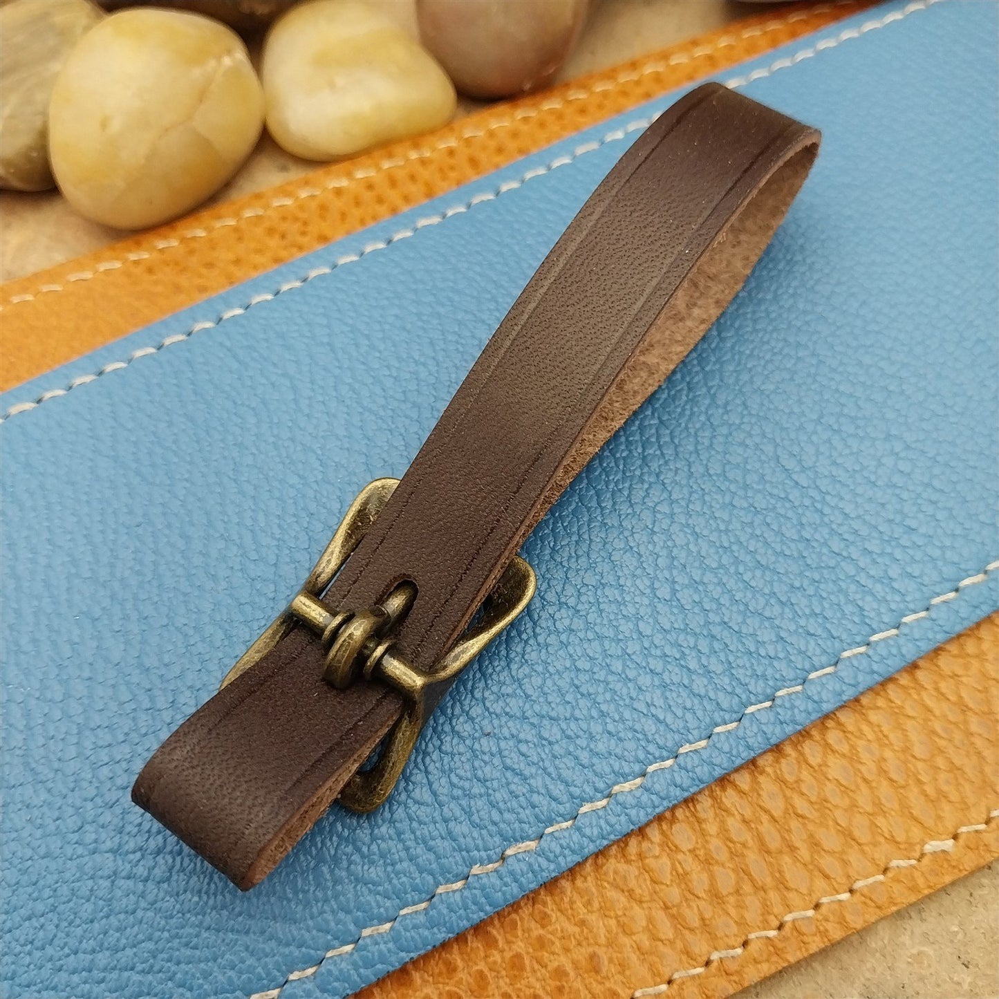 English Bridle Leather Vintage Pocket Watch Fob Strap & Antique Brass Cast Buckle