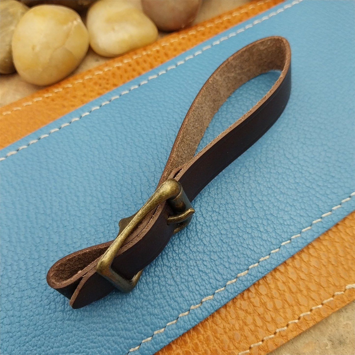 English Bridle Leather Vintage Pocket Watch Fob Strap & Antique Brass Cast Buckle