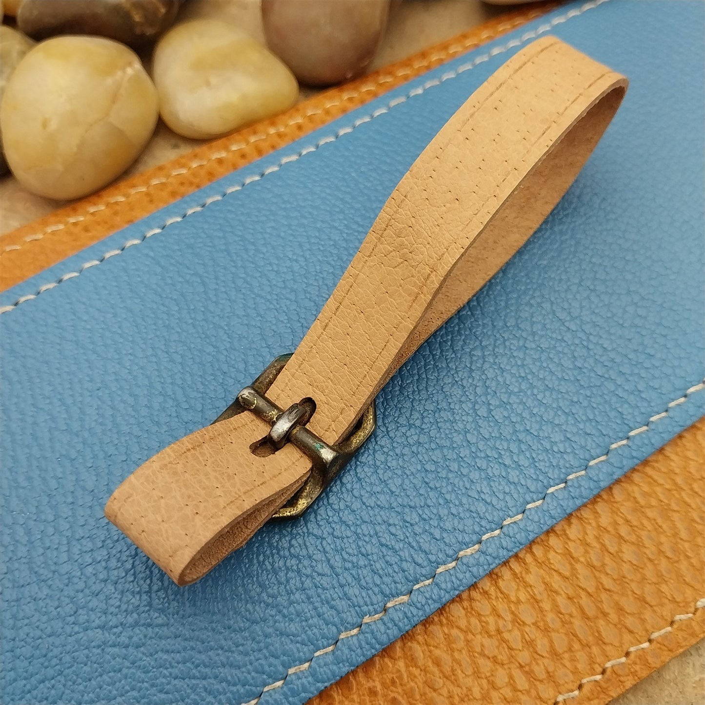 Veg Tanned Pigskin Vintage Pocket Watch Fob Strap & Antique Buckle