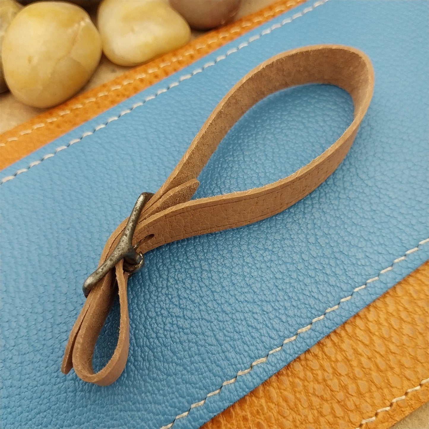 Veg Tanned Pigskin Vintage Pocket Watch Fob Strap With Antique Solid Buckle