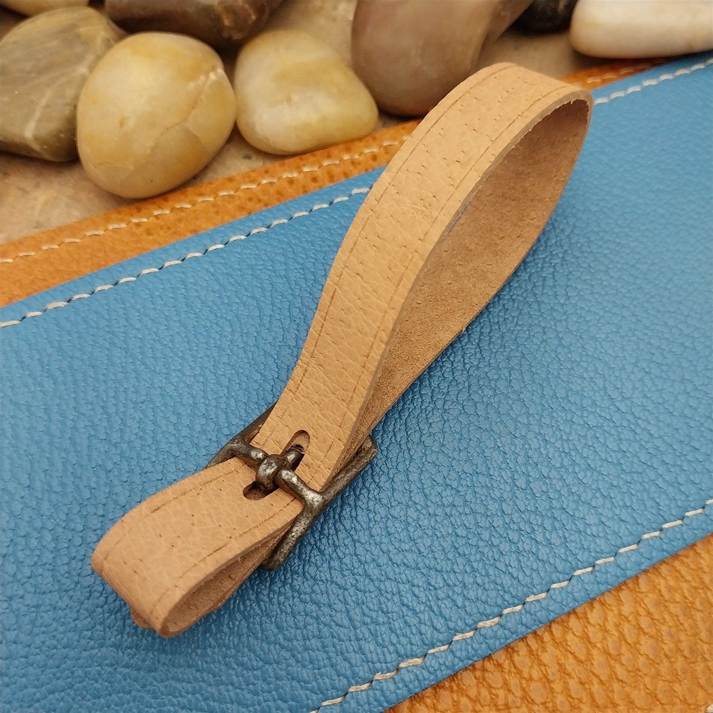 Veg Tanned Pigskin Vintage Pocket Watch Fob Strap With Antique Solid Buckle