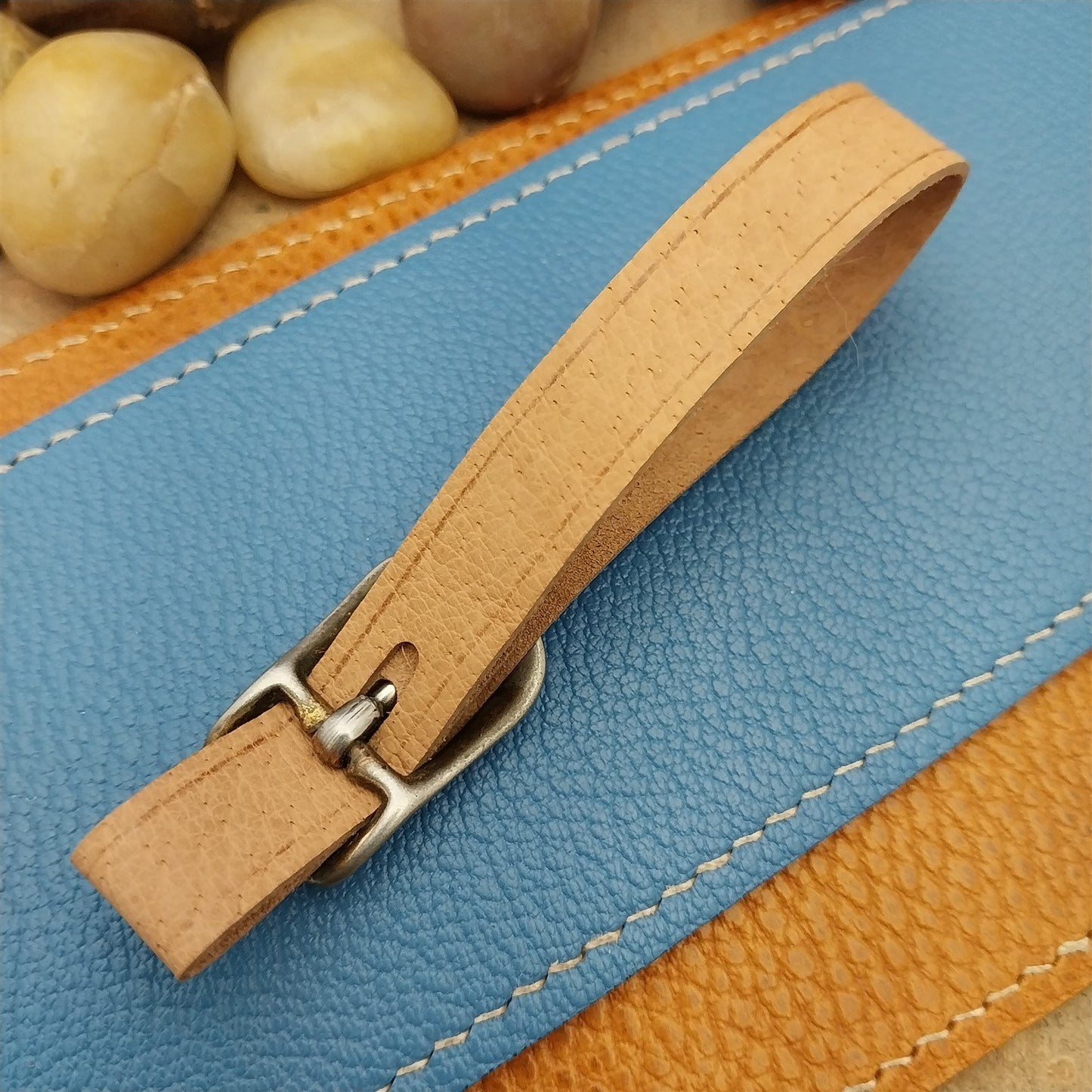 Veg Tanned Pigskin Vintage Pocket Watch Fob Strap With Antique Solid Buckle