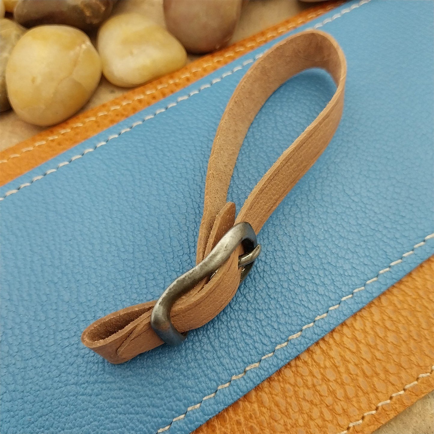 Veg Tanned Pigskin Vintage Pocket Watch Fob Strap With Antique Solid Buckle