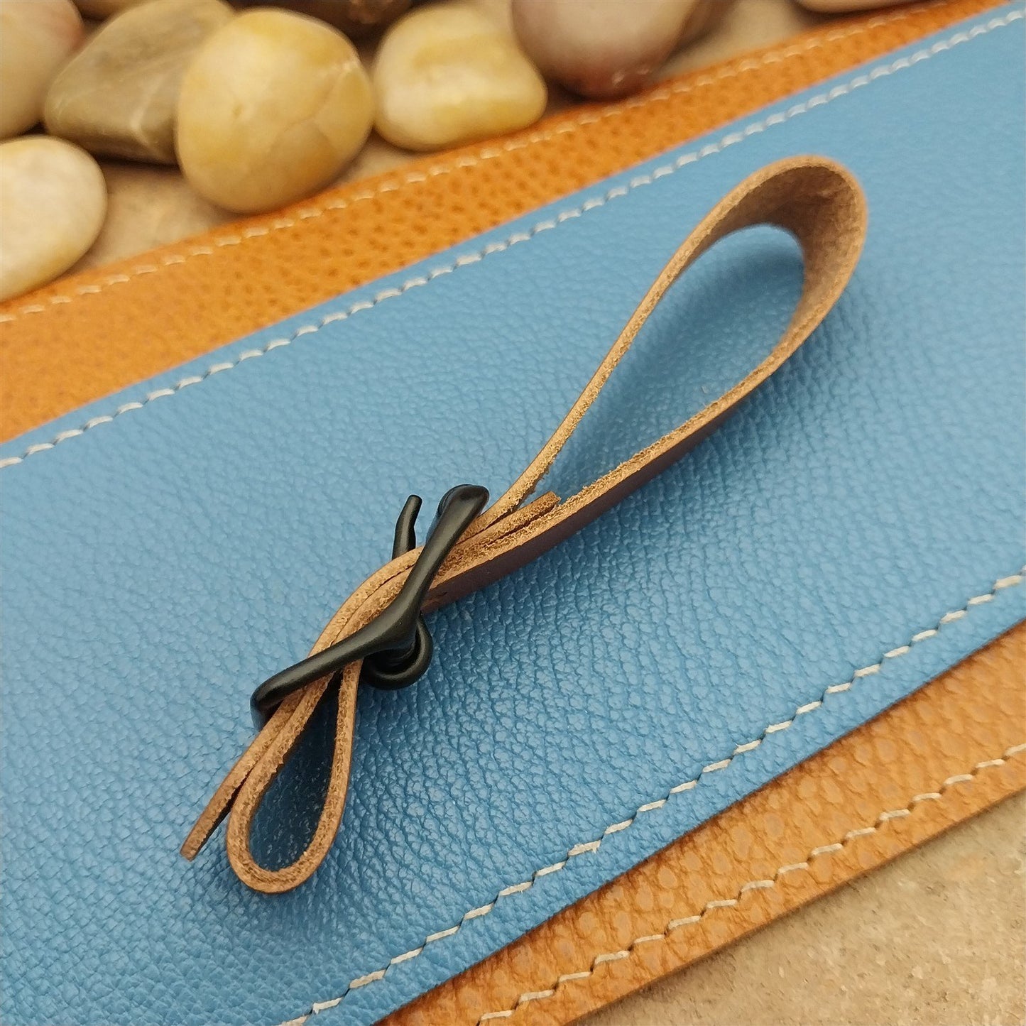 Whiskey Brown Italian Leather Pocket Watch Fob Strap & Black Solid Buckle