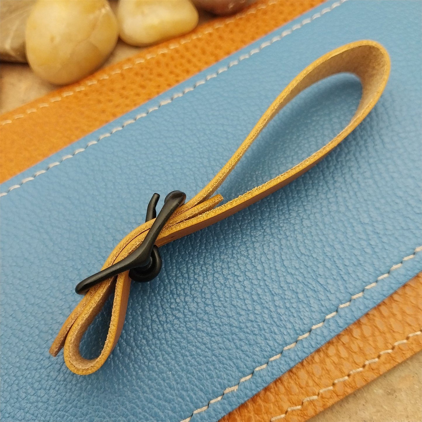 Yellow Italian Leather Pocket Watch Fob Strap & Black Solid Buckle