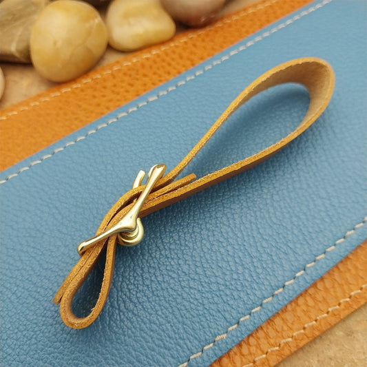 Yellow Italian Leather Pocket Watch Fob Strap & Brass Finish Solid Buckle