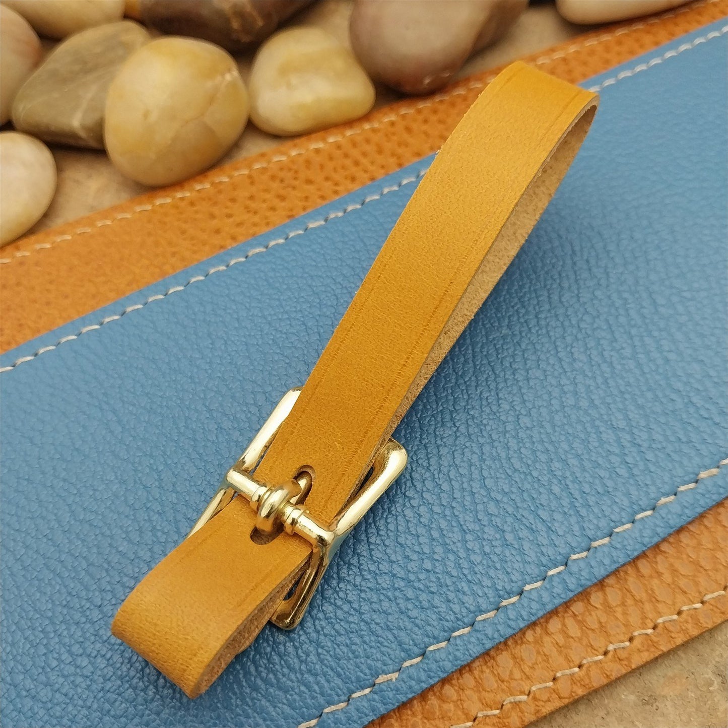 Yellow Italian Leather Pocket Watch Fob Strap & Brass Finish Solid Buckle