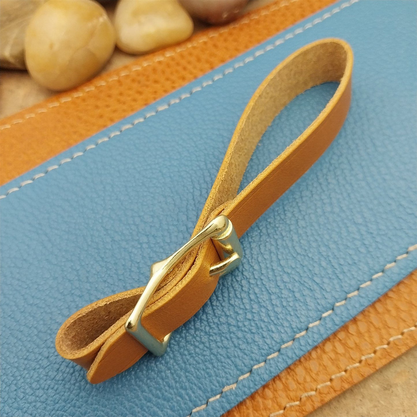 Yellow Italian Leather Pocket Watch Fob Strap & Brass Finish Solid Buckle