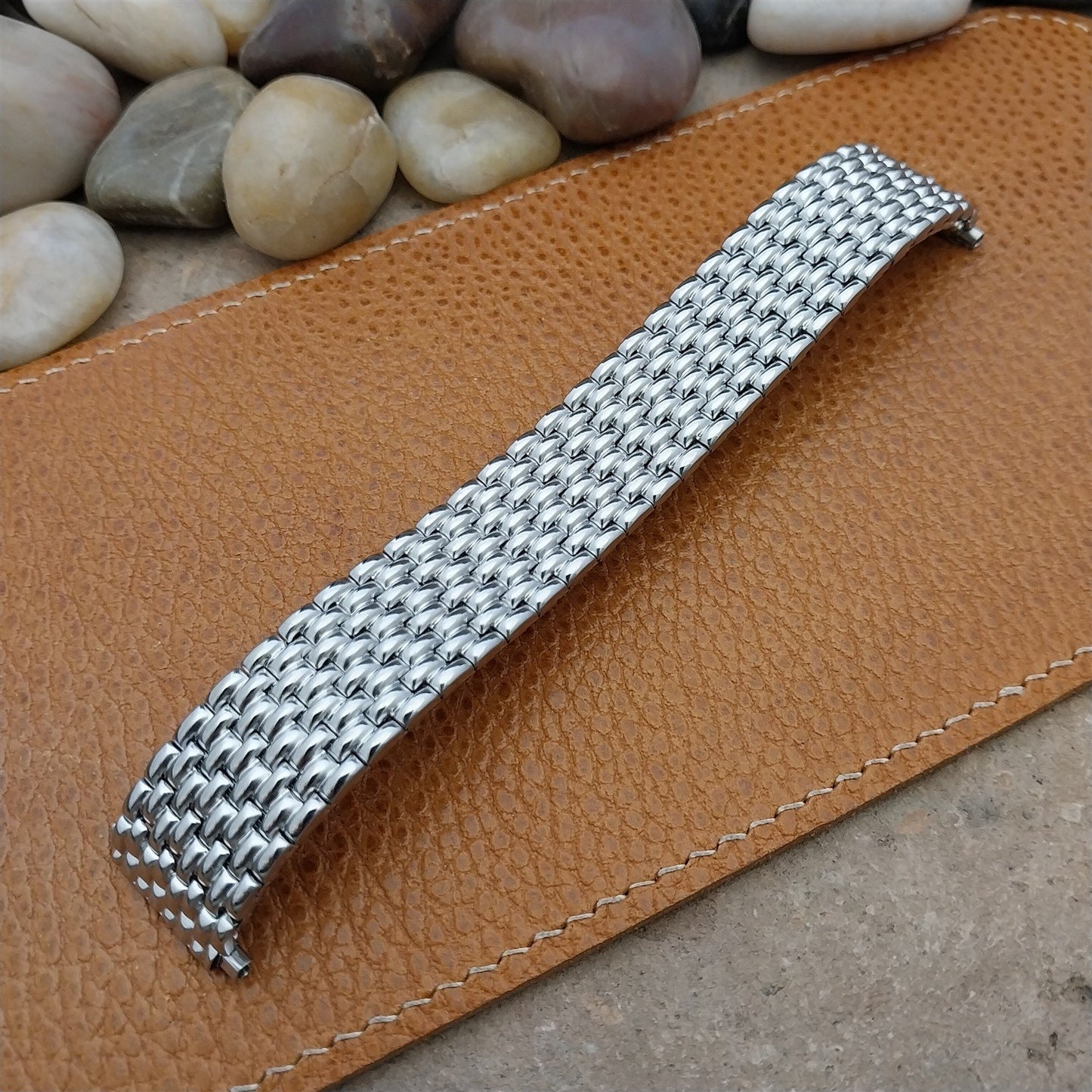 Vintage 19mm 20mm 22mm Rice Beads Wide Stainless Speidel Stretch NOS Watch Band